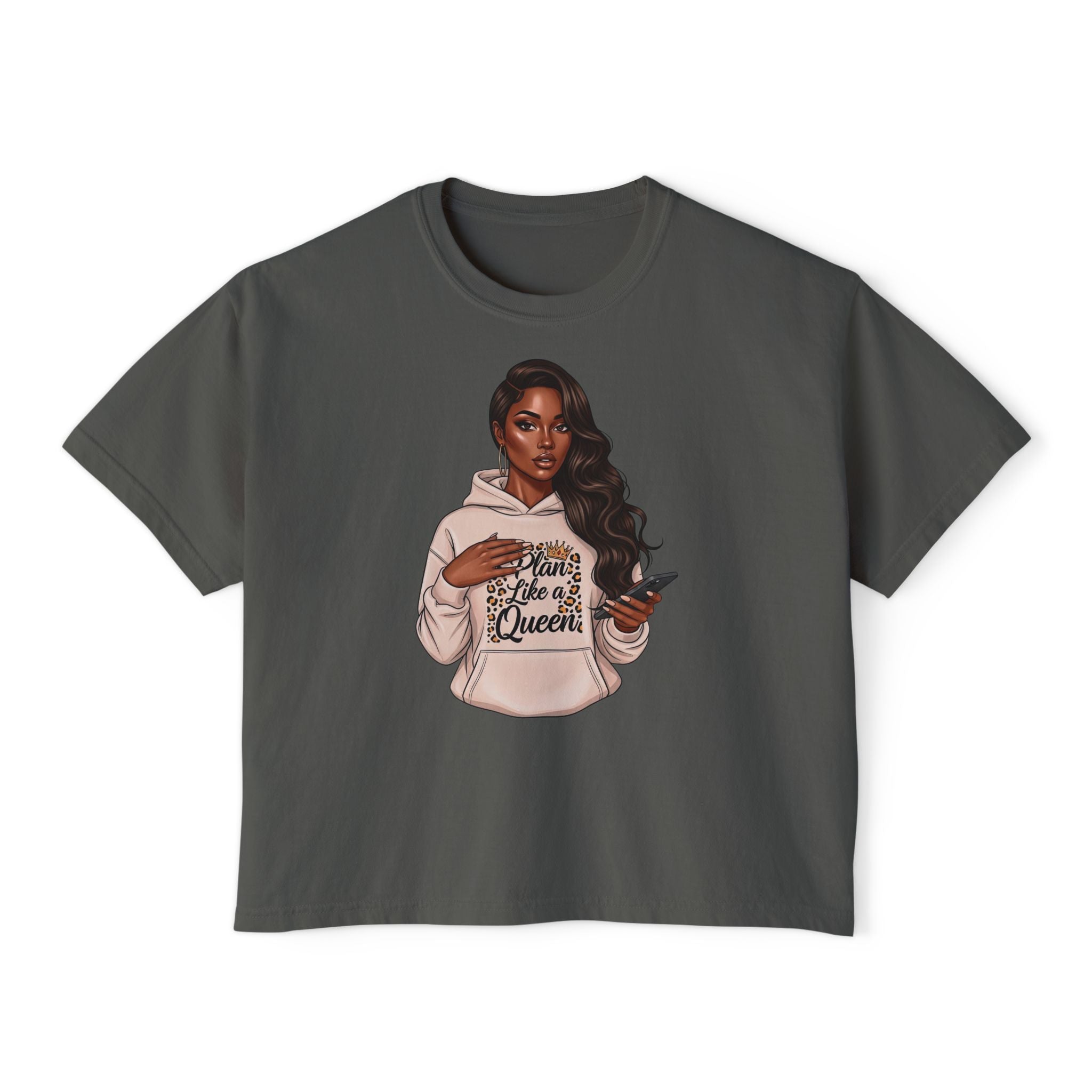 Boxy Tee — "Born to be a Queen" Graphic Crop T‑Shirt for Black Women