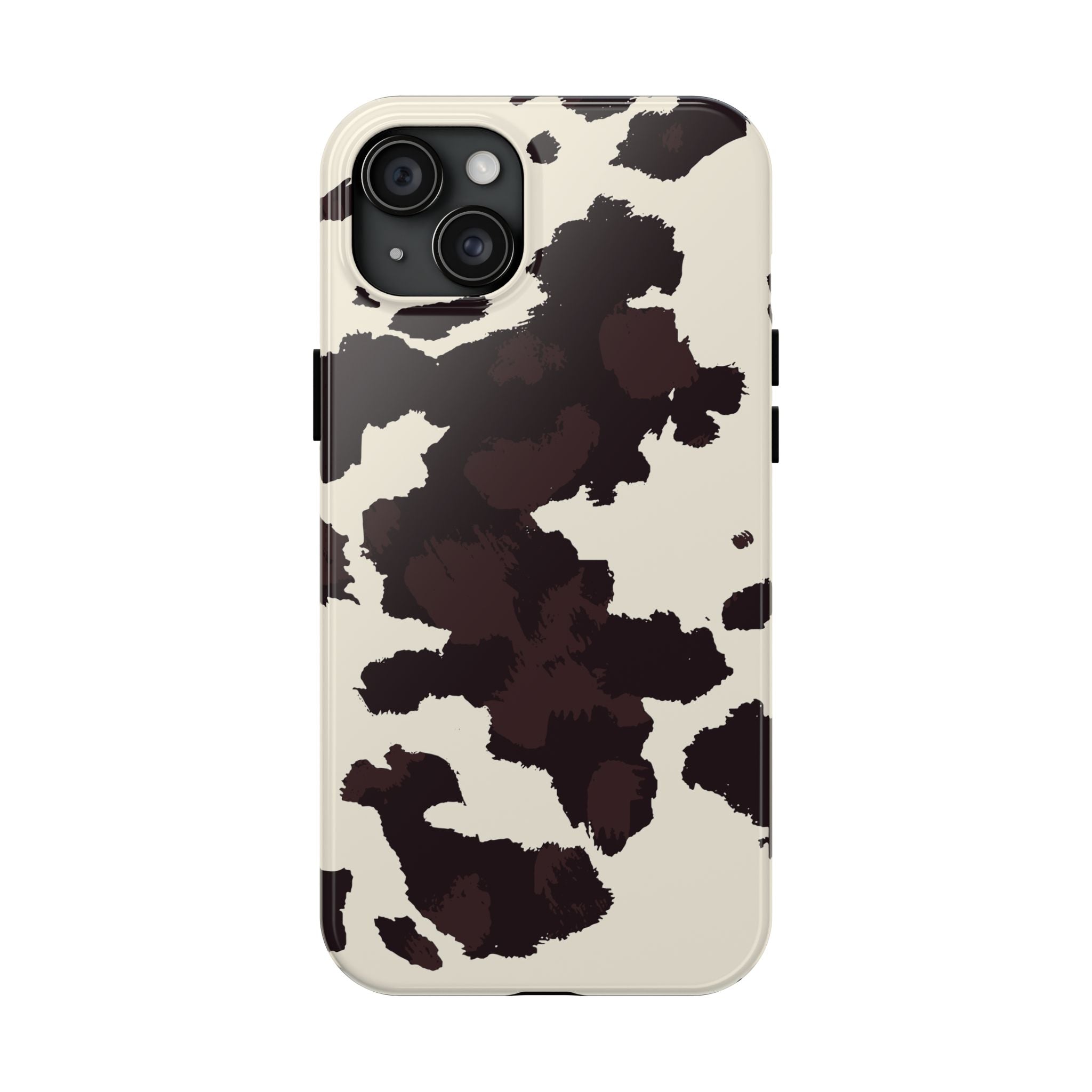 Cow Print Tough Phone Case — Brown Cream Protective Phone Cover