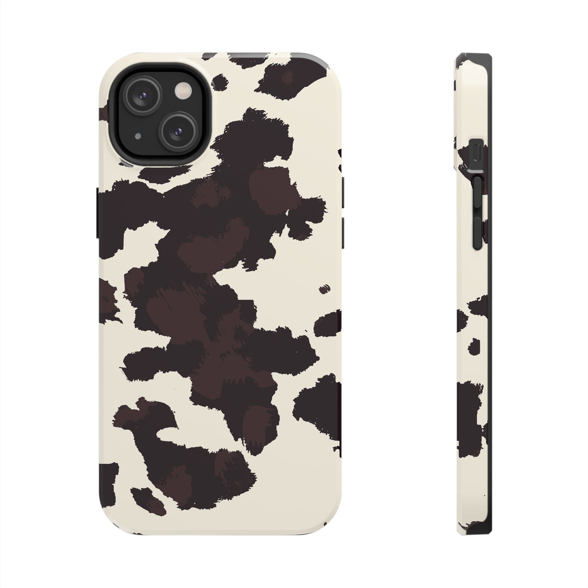 Cow Print Tough Phone Case — Brown Cream Protective Phone Cover