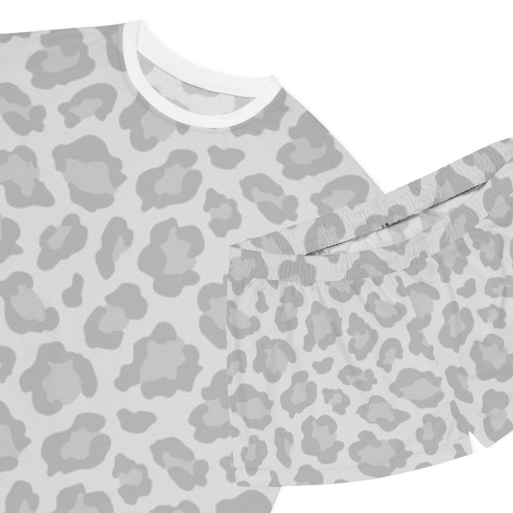 Gray Leopard Print Women's Short Pajama Set — Cozy Sleep Tee & Shorts