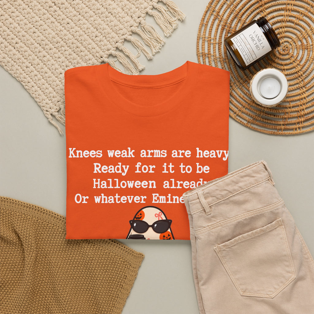 Funny Halloween Ghost T‑Shirt – "Knees Weak Arms Are Heavy" Pumpkin Ghost Tee