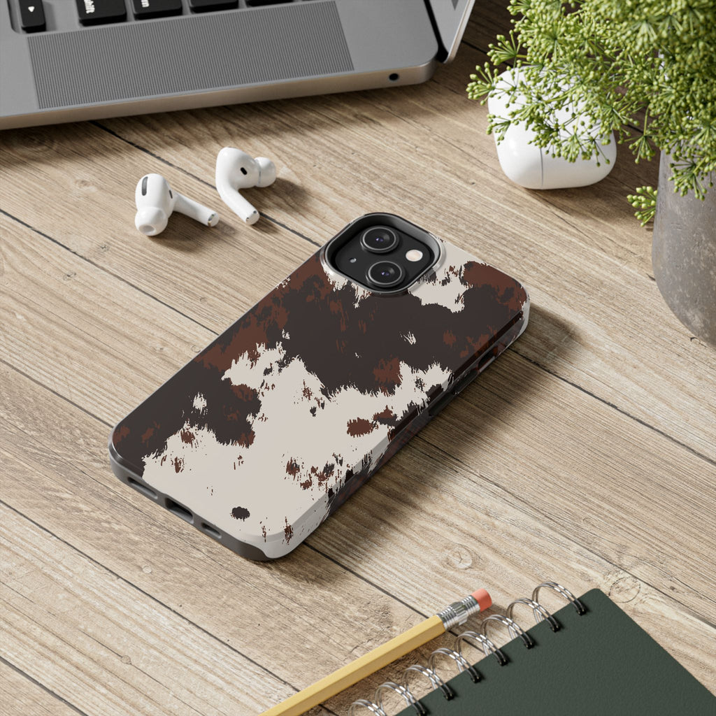 Cowhide Print Tough Phone Case — Brown & White Western Rugged Protection