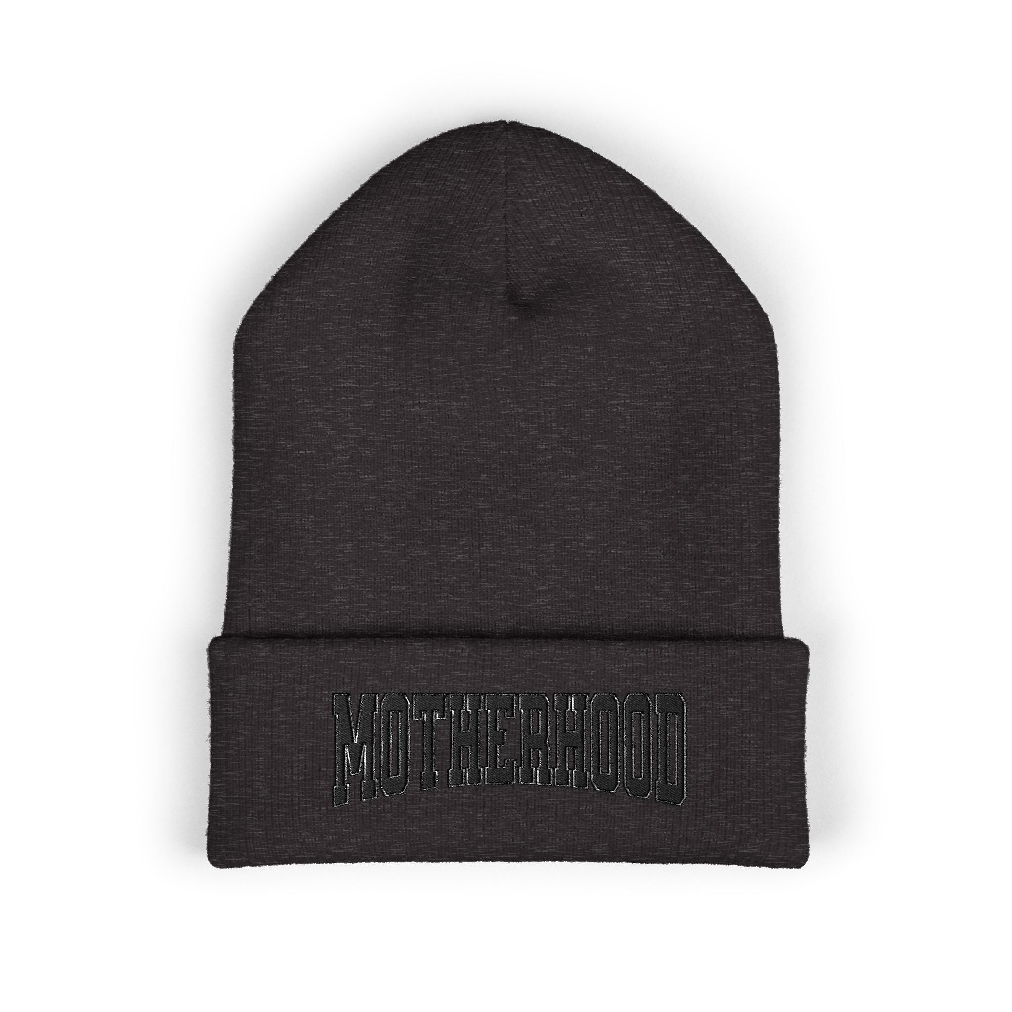 Motherhood Embroidered Cuffed Beanie — Cozy Mom Knit Hat