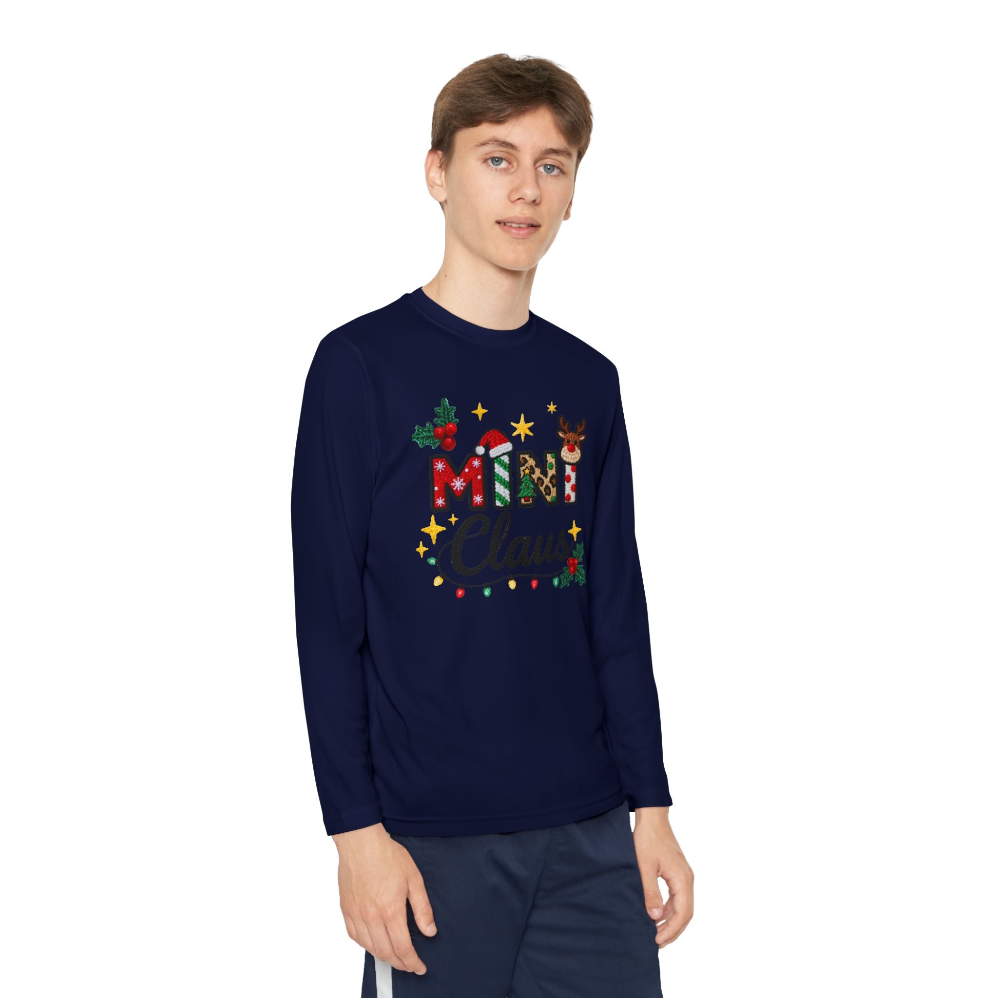 Mini Claus Youth Long Sleeve Tee — Cute Kids Christmas Holiday Shirt