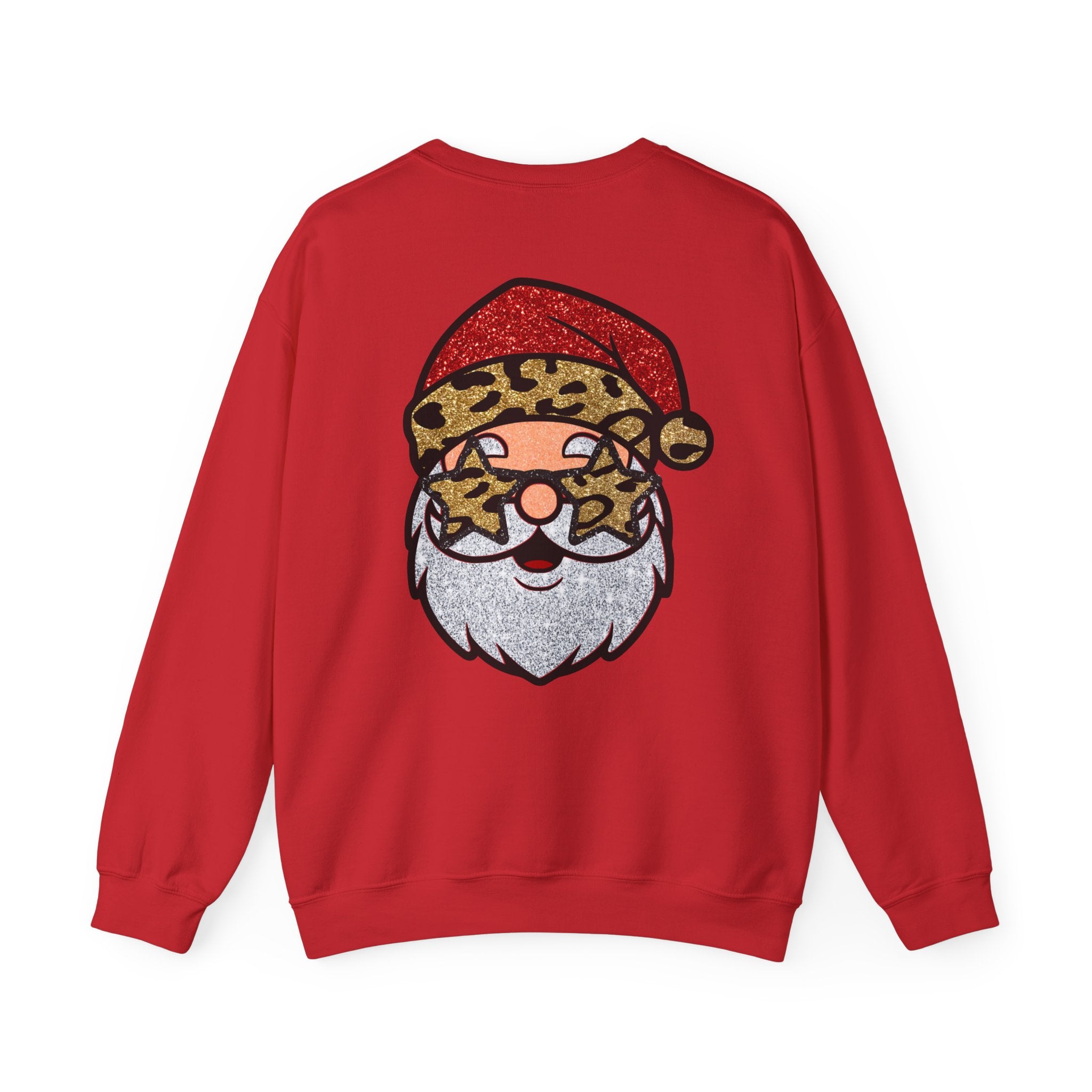 Santa Face Crewneck Sweatshirt — Leopard Santa Graphic Holiday Pullover