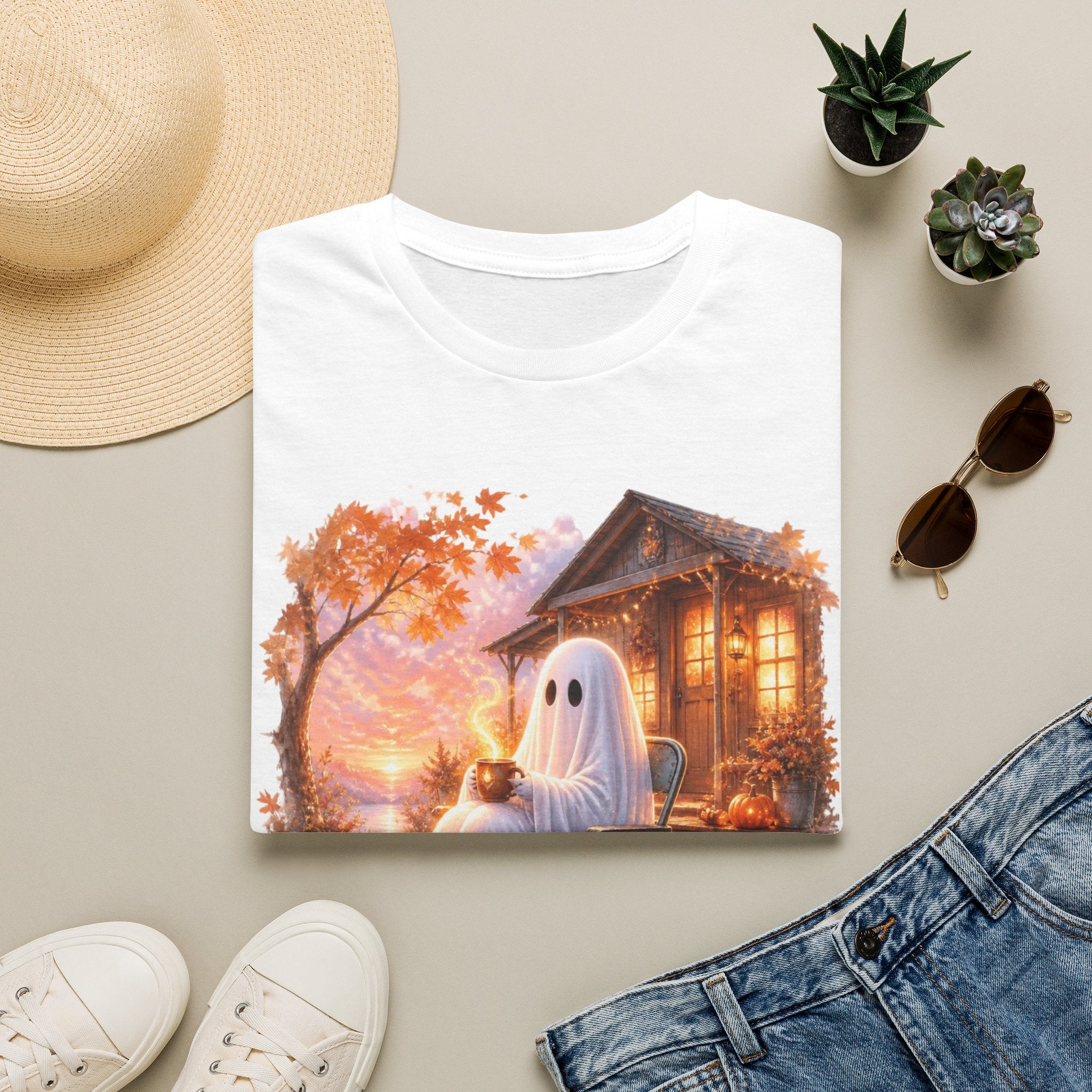 Ghost Cozy Fall T-Shirt — "Mentally on Fire" Autumn Halloween Tee