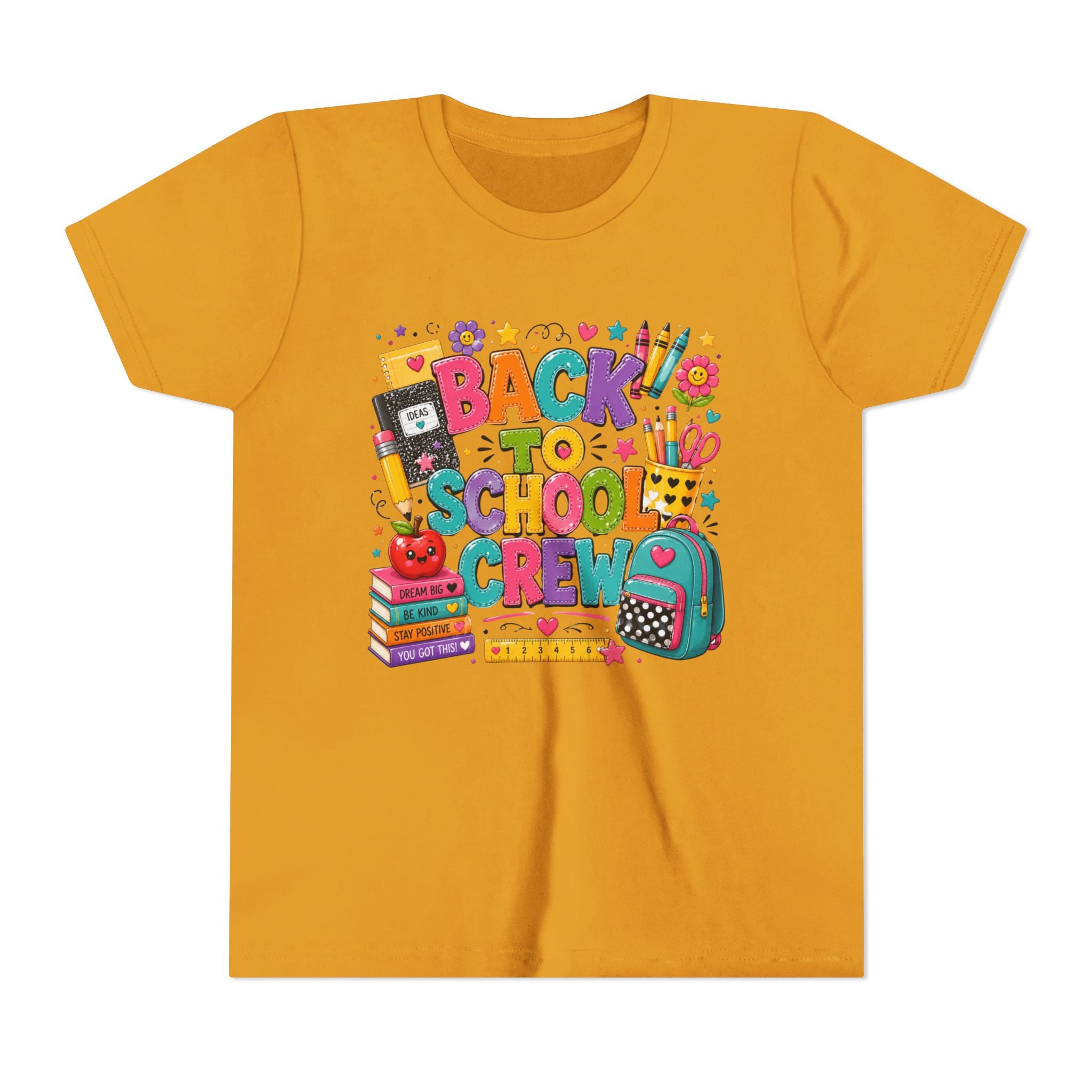 Back to School Crew Youth Tee — Colorful Kids' School Backpack & Books Graphic Shirt
