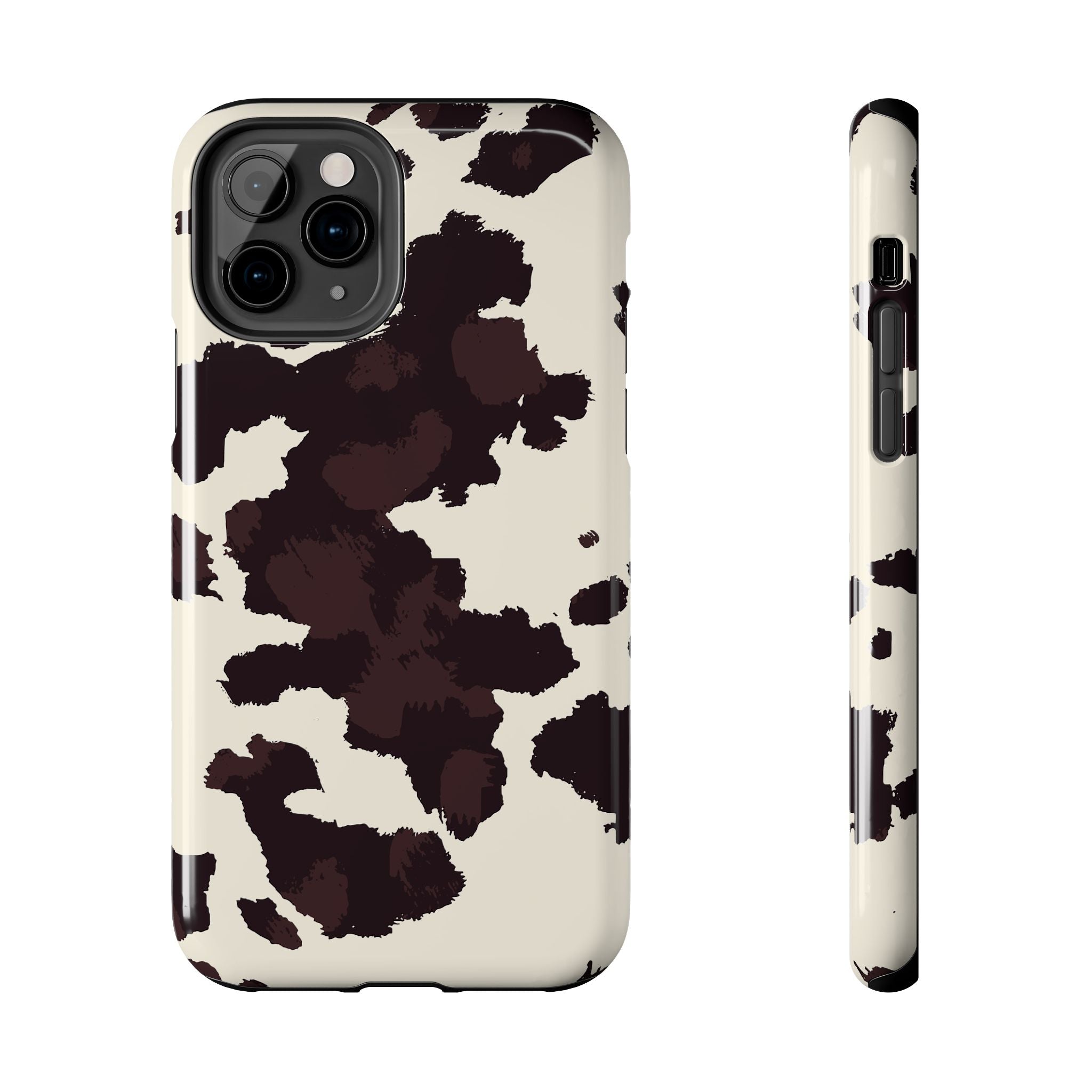 Cow Print Tough Phone Case — Brown Cream Protective Phone Cover