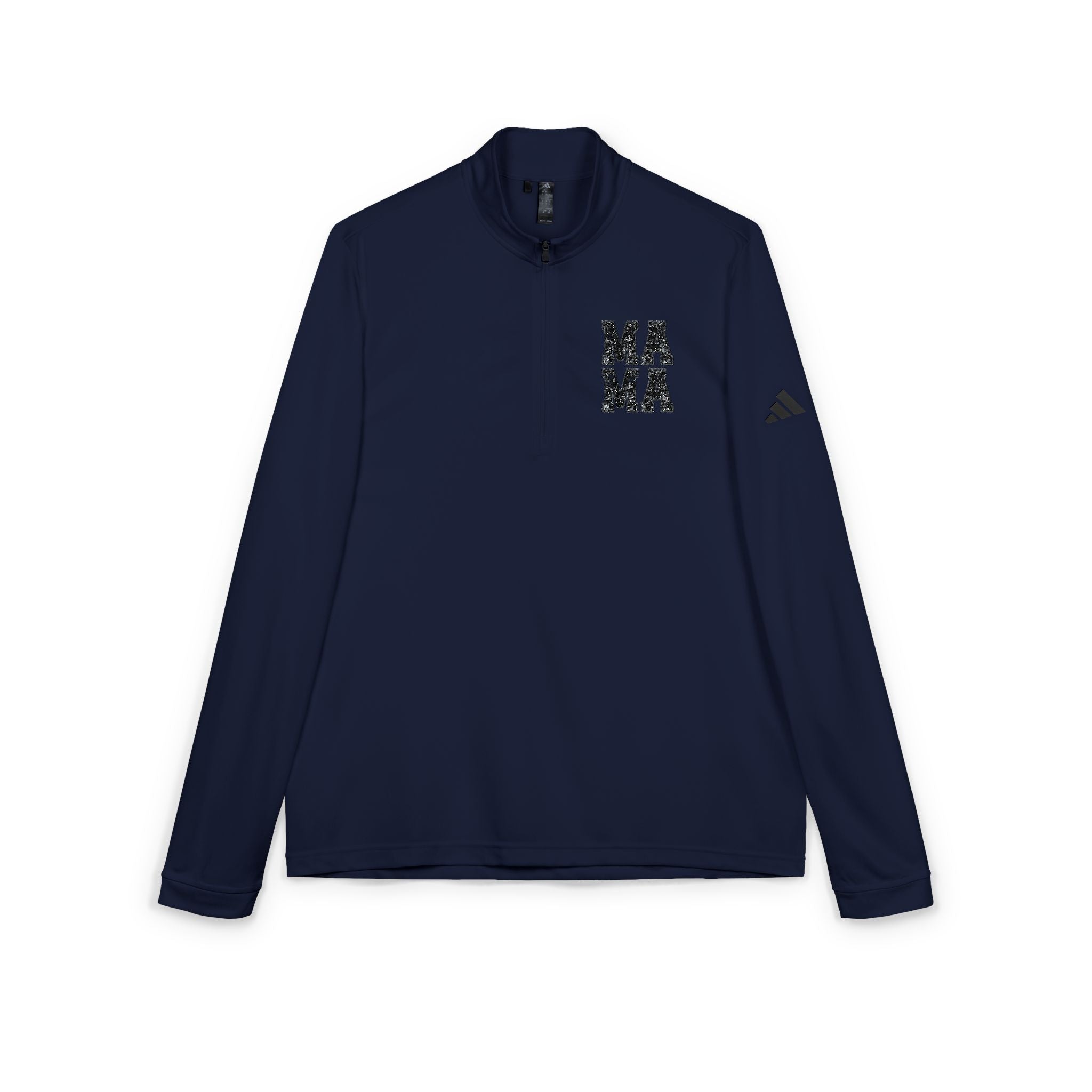 MAMA distressed block letters Quarter-Zip Pullover | Embroidered chest logo