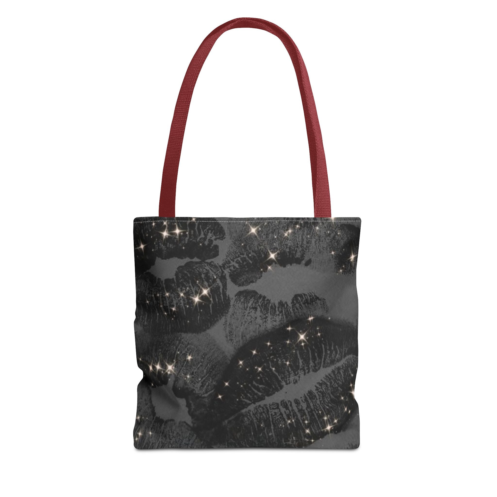 Glitter Kiss Print Tote Bag | Black Lipstick Pattern, Sparkle All-Over