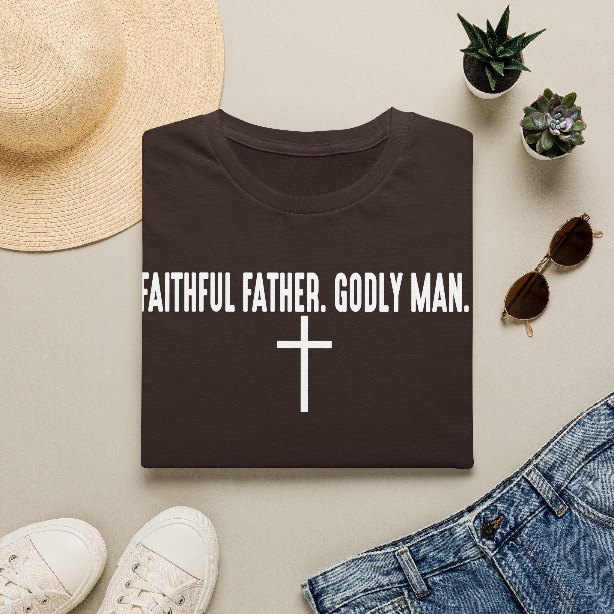 Faithful Father Godly Man T-Shirt – Christian Cross Tee for Dads & Men