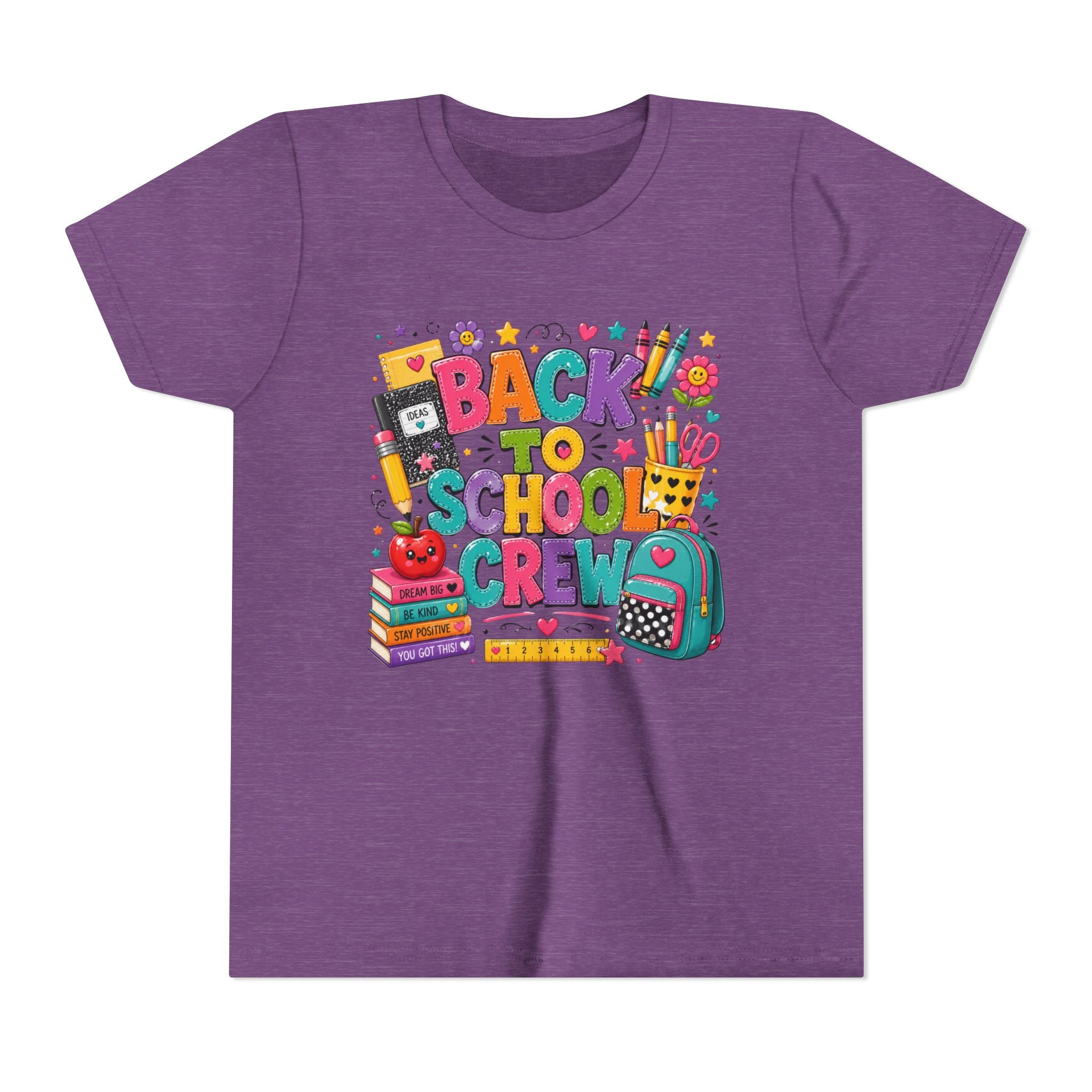 Back to School Crew Youth Tee — Colorful Kids' School Backpack & Books Graphic Shirt