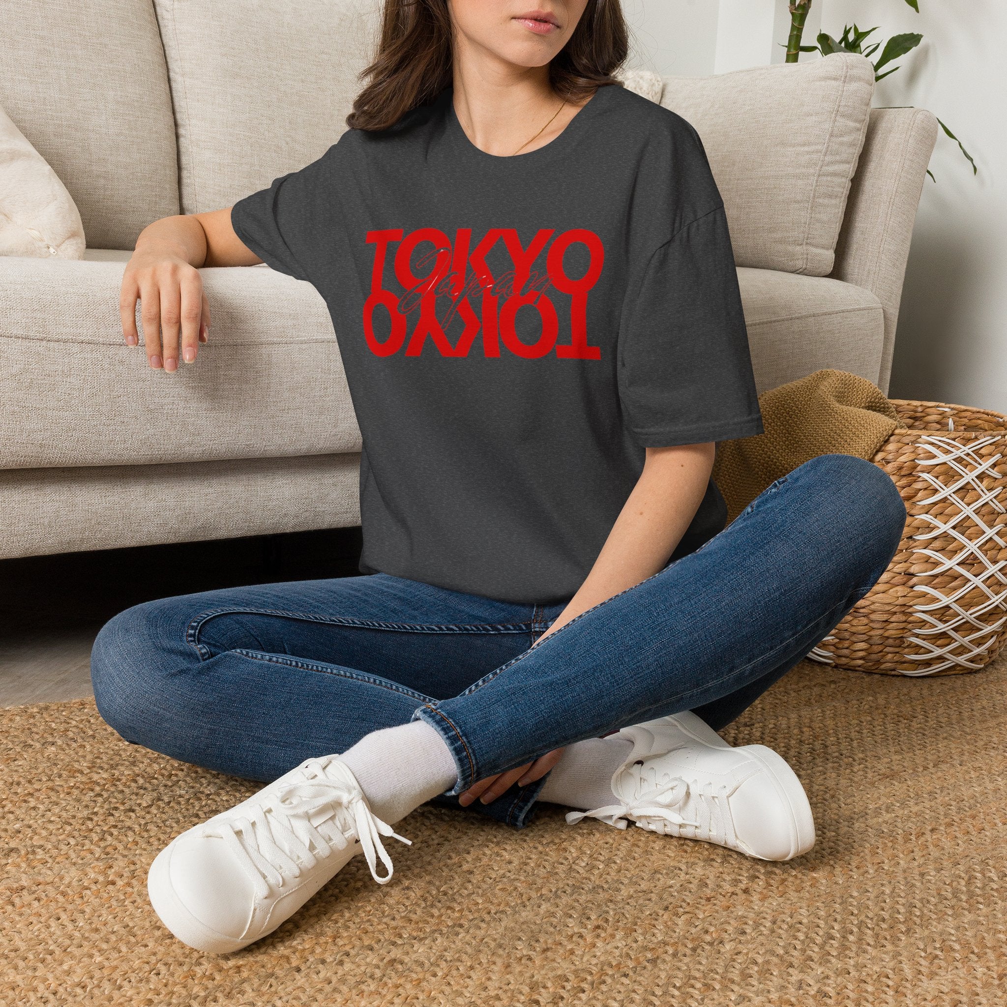 Tokyo Floral T-Shirt — Mirrored Red Logo "Tokyo" Graphic Tee
