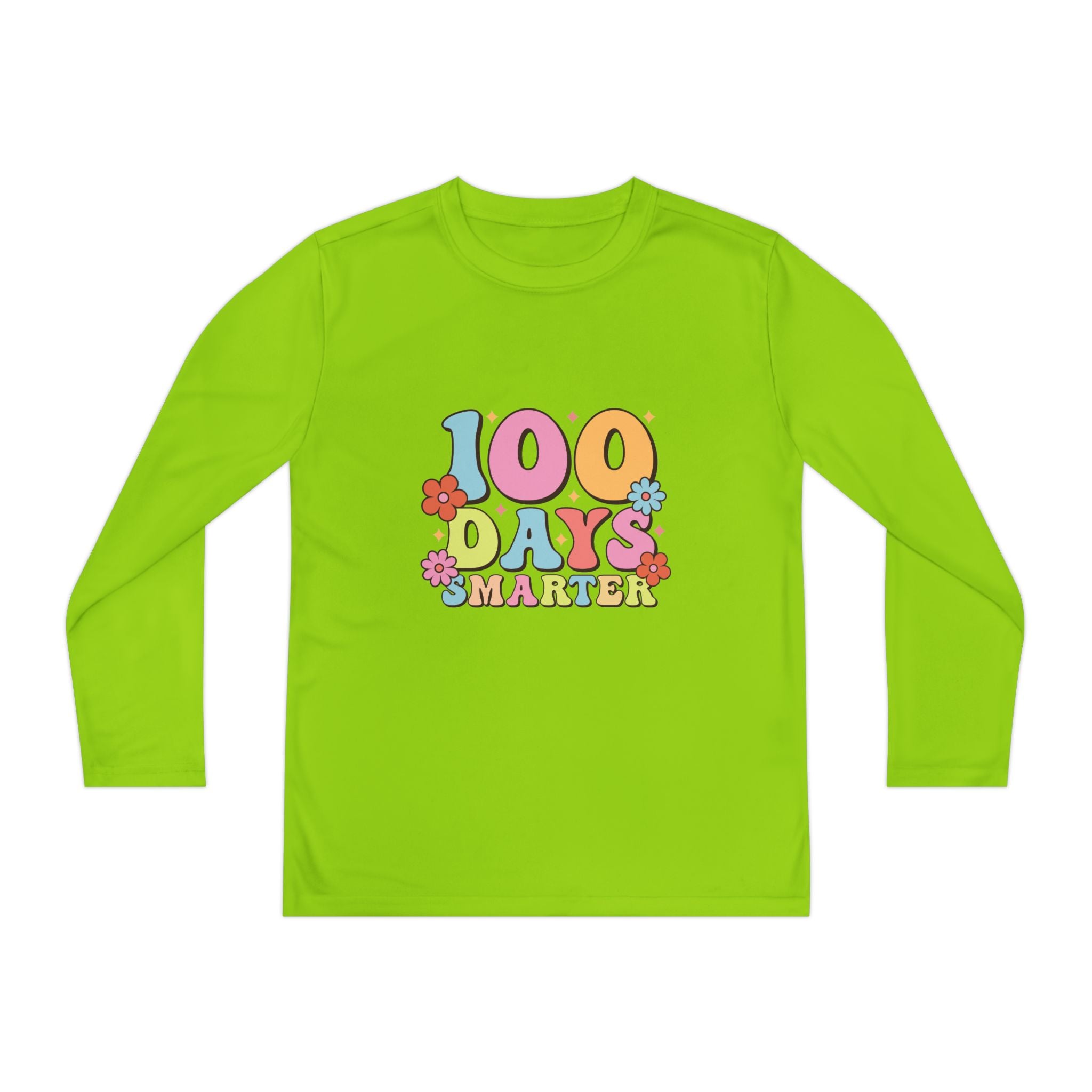 100 Days Smarter Youth Long Sleeve Tee — Retro Floral School Celebration Shirt