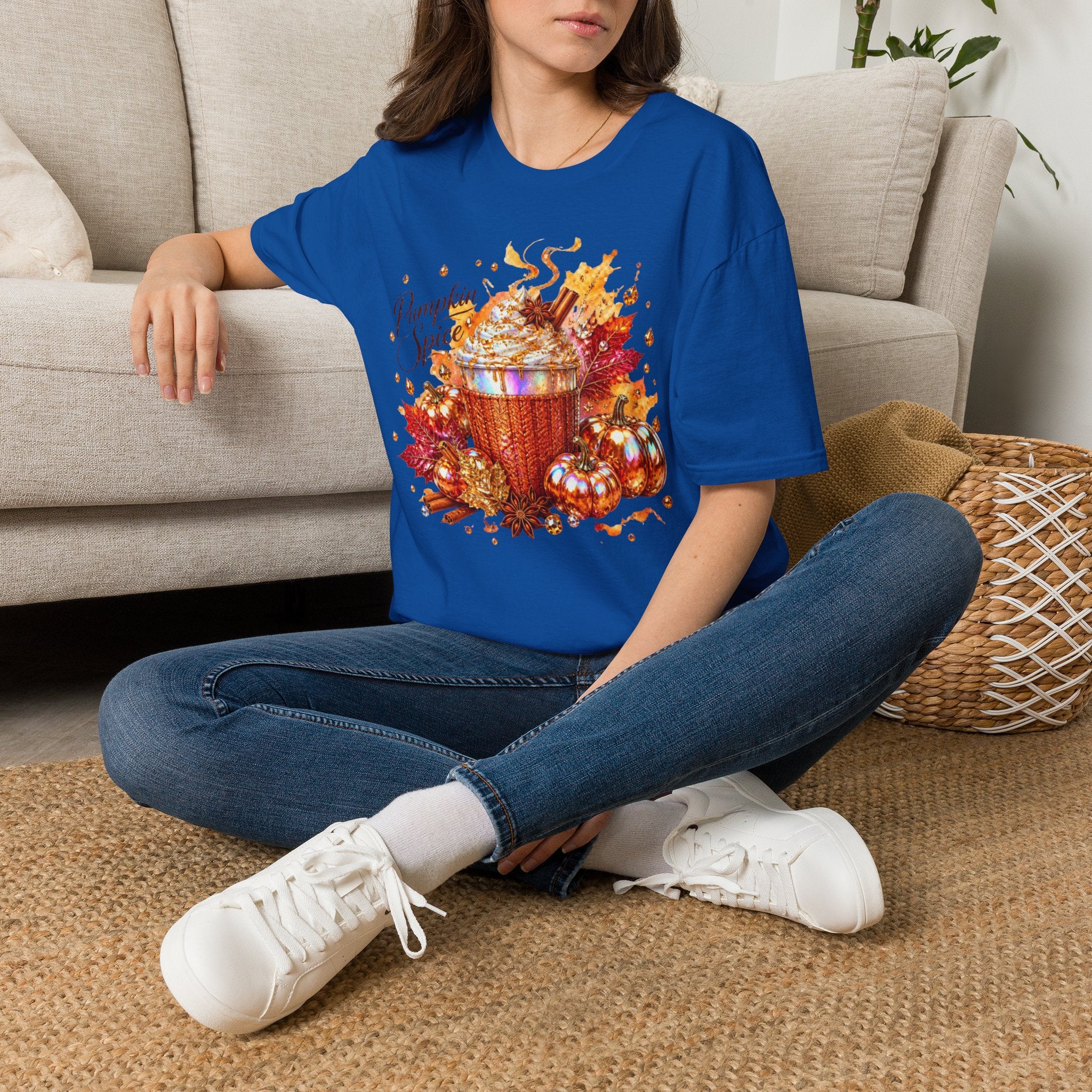 Pumpkin Spice Cup T-Shirt — Autumn Latte Fall Leaves Tee