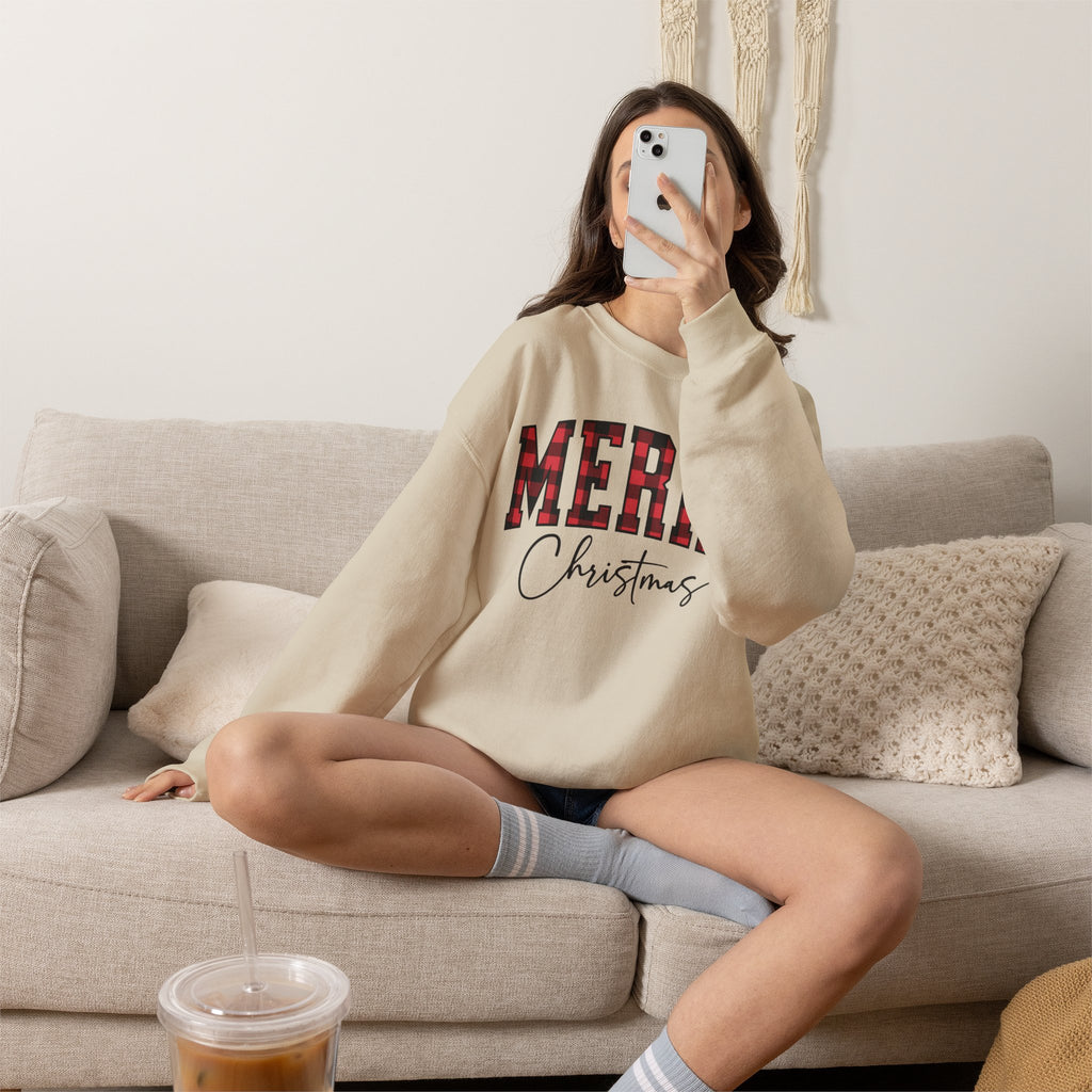 Christmas Plaid "Merry Christmas" Crewneck Sweatshirt
