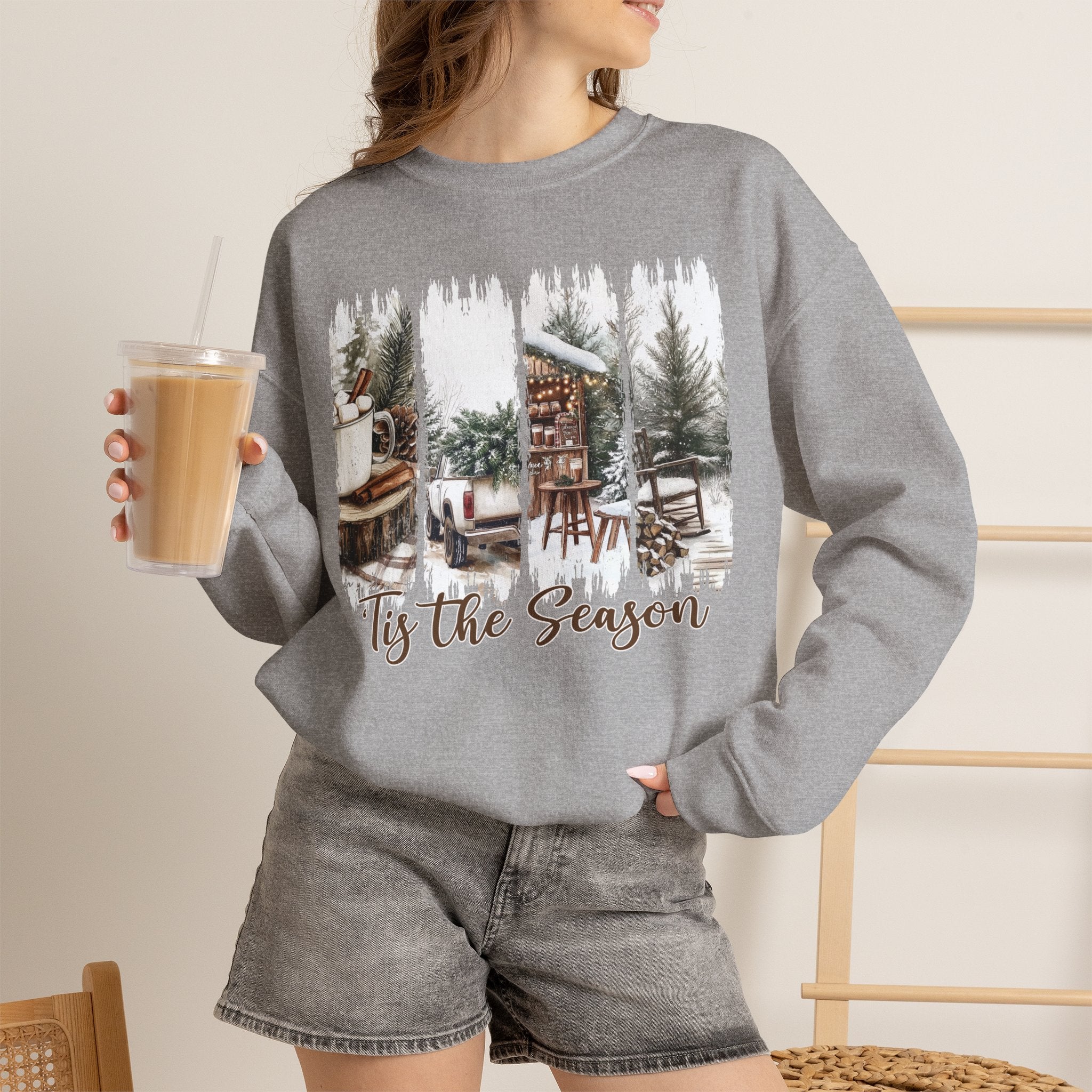 Holiday Cabin Crewneck Sweatshirt — 'Tis the Season Cozy Winter Pullover