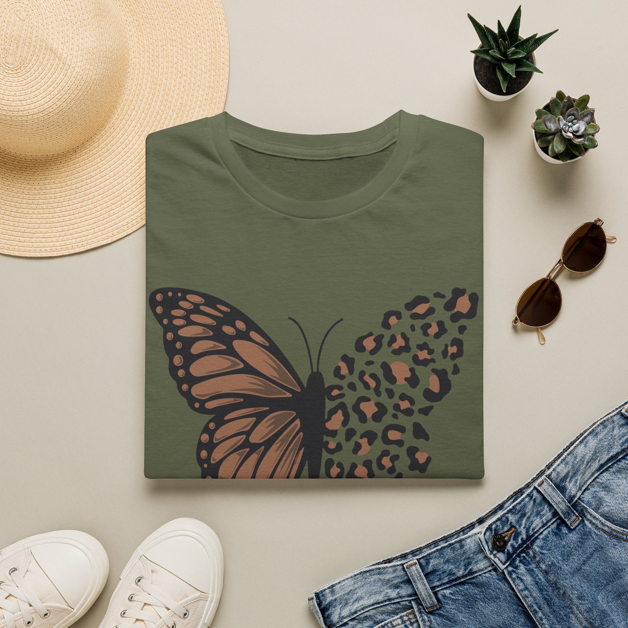 Butterfly Leopard Tee — Brown Monarch & Leopard Print Graphic T-Shirt