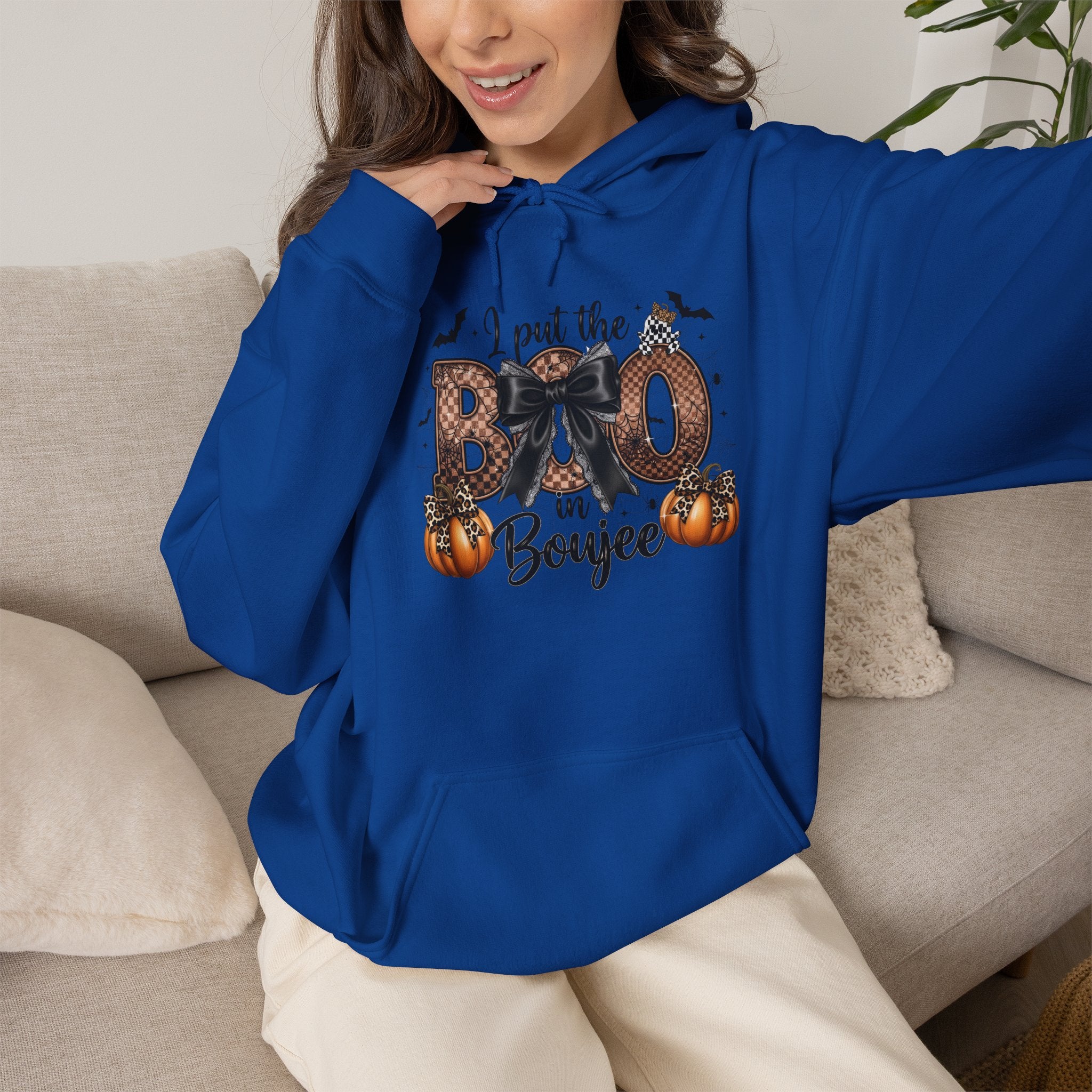 Halloween 'I Put the Boo in Boujee' Hoodie — Pumpkin Bat Spooky Chic Pullover