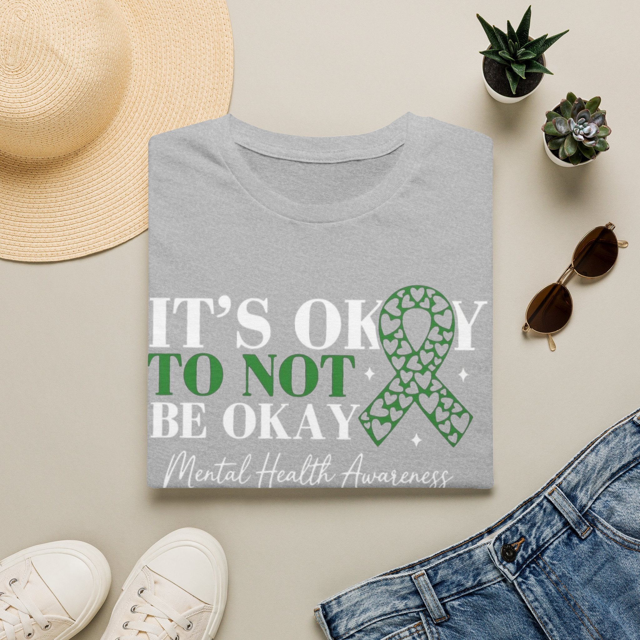 Mental Health Awareness T-Shirt — "It's Okay to Not Be Okay" with Green Ribbon