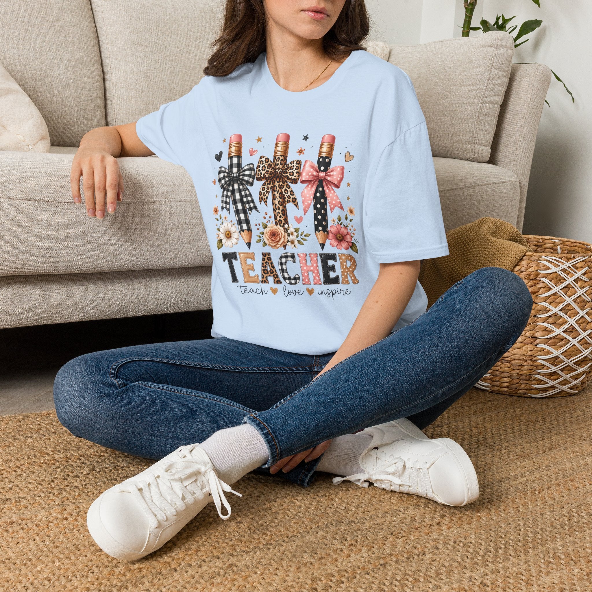 Teacher Pencil Bows T-Shirt — Cute Floral Teacher Appreciation Tee