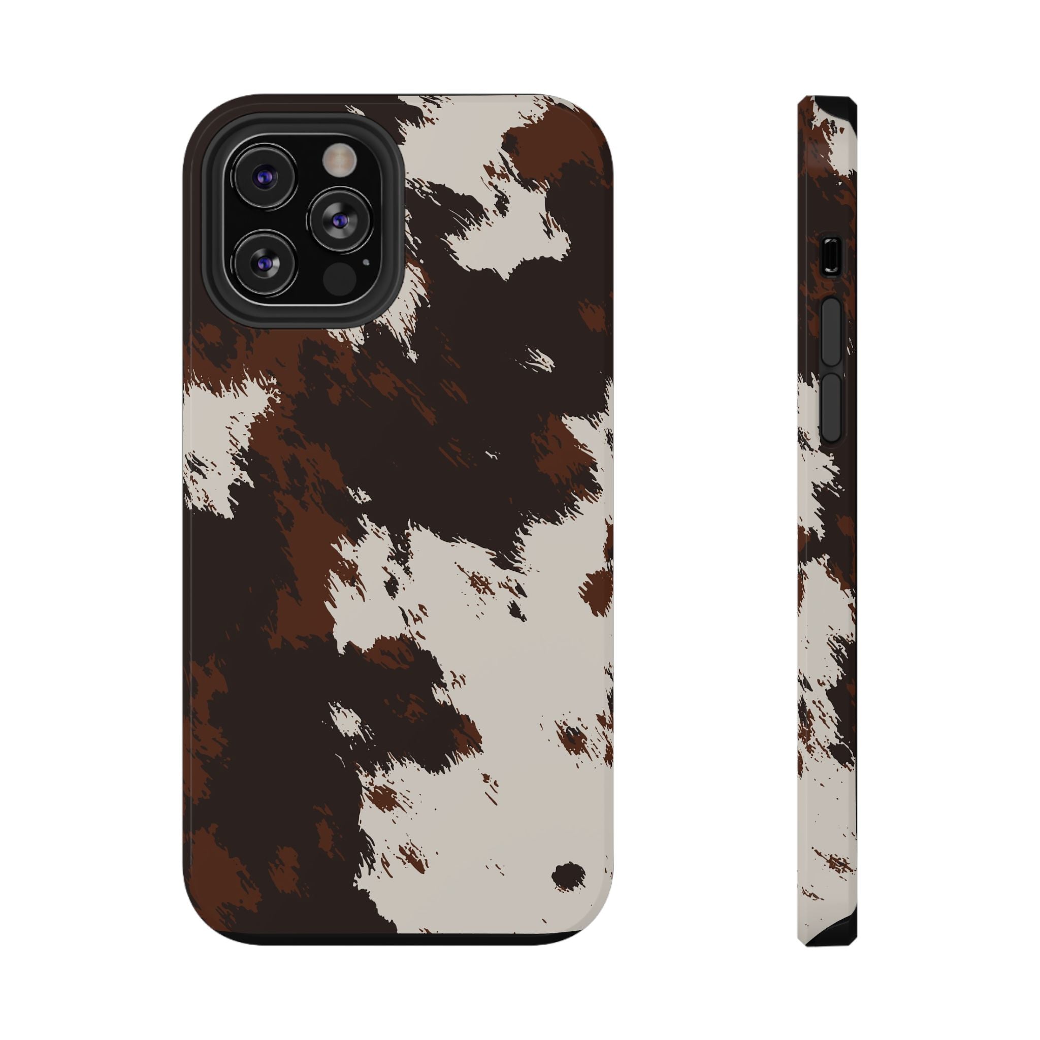 Cowhide Print Impact Phone Case — Brown & Cream Protective Cover