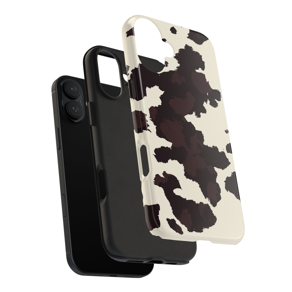 Cow Print Tough Phone Case — Brown Cream Protective Phone Cover