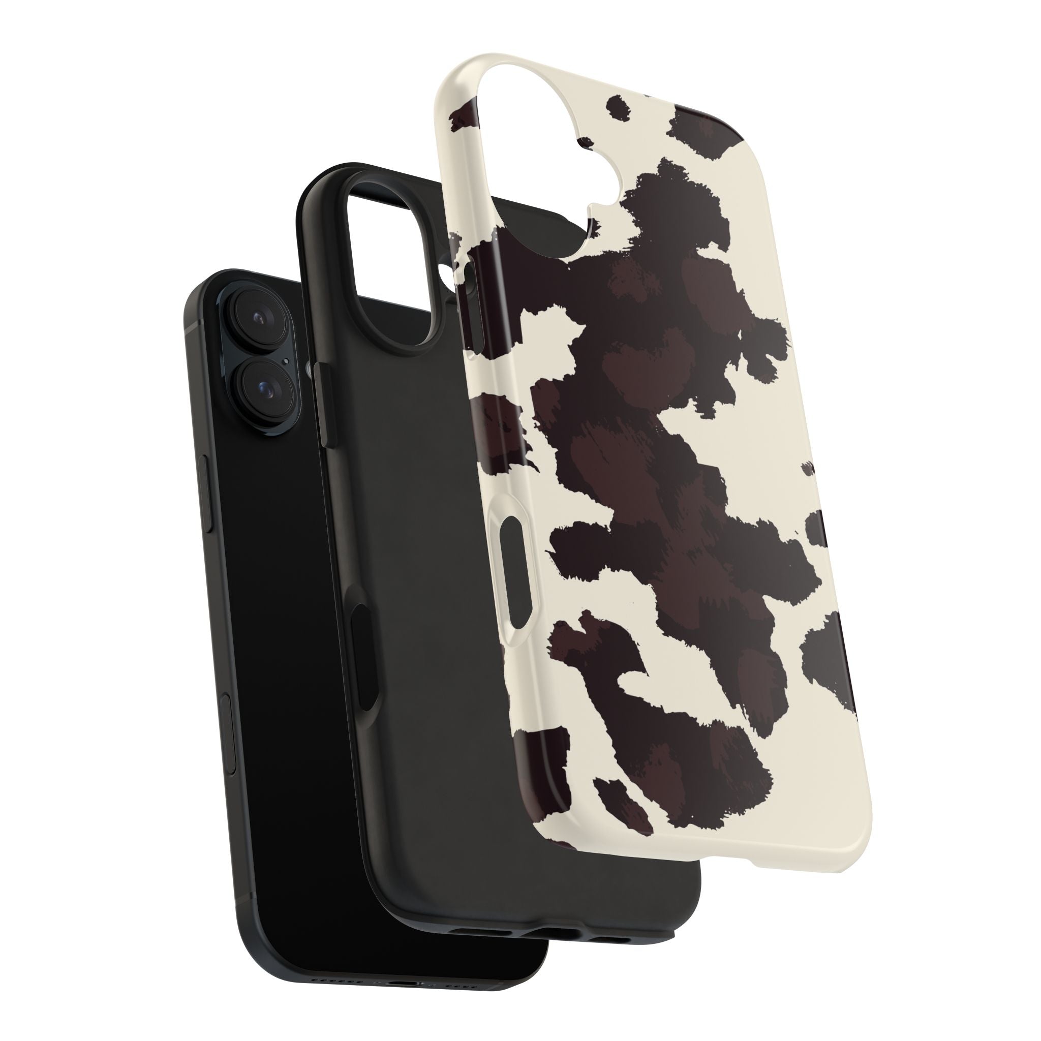 Cow Print Tough Phone Case — Brown Cream Protective Phone Cover