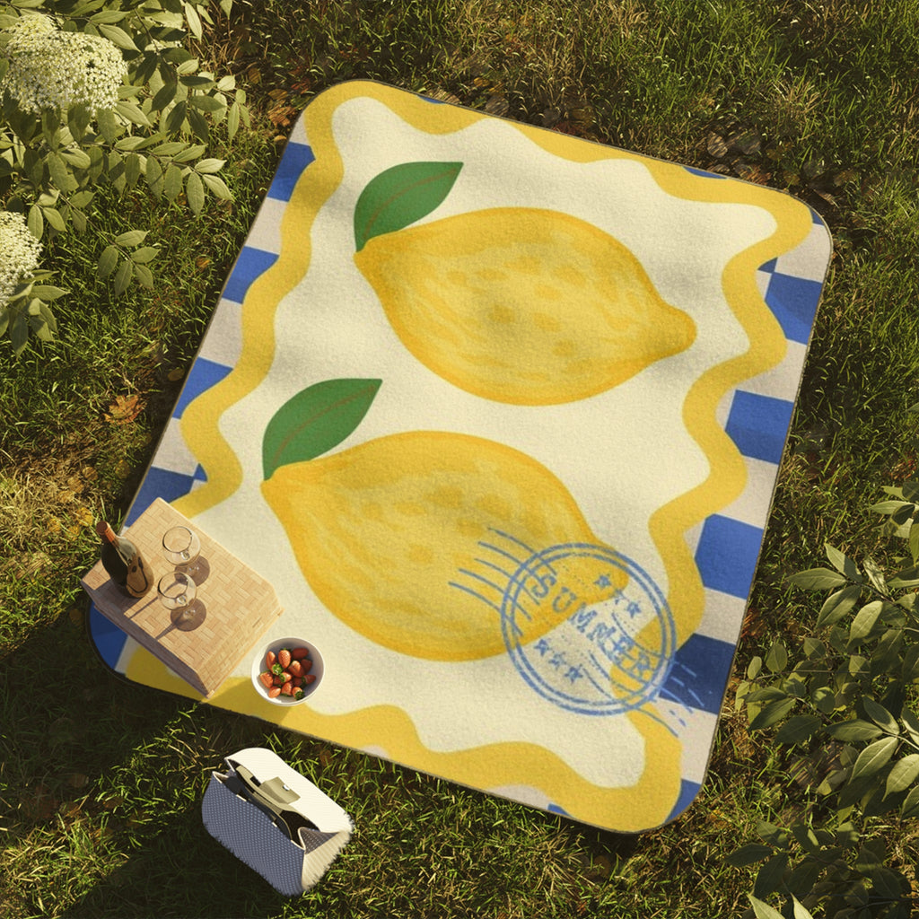 Lemon Stripe Picnic Blanket — Bright Citrus Outdoor Throw