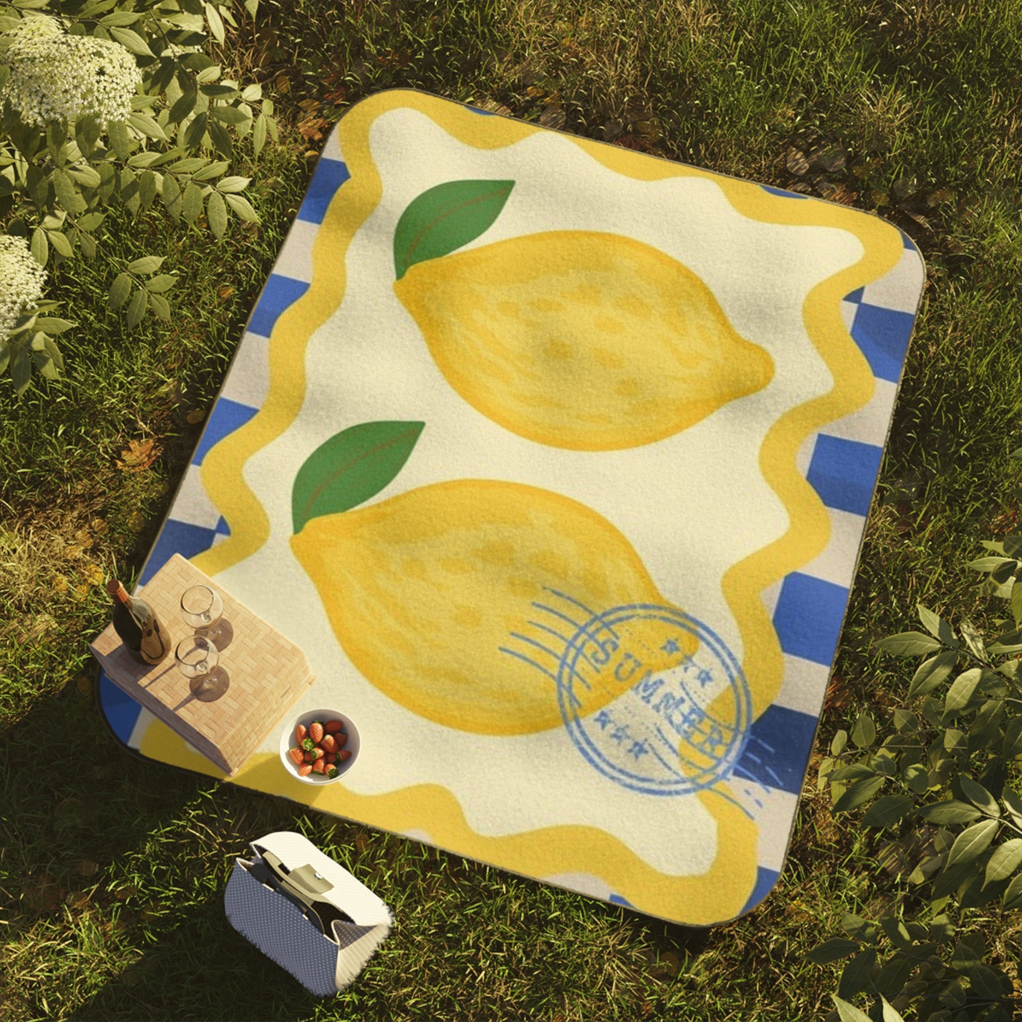 Lemon Stripe Picnic Blanket — Bright Citrus Outdoor Throw