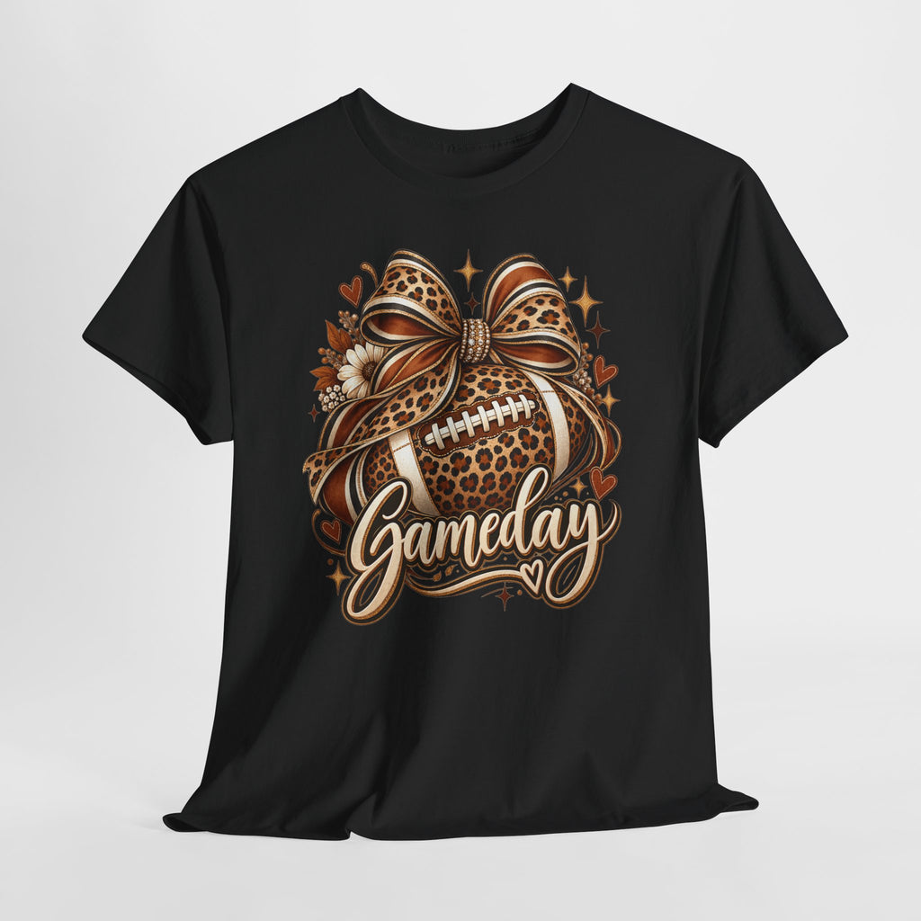 Gameday Football Tee — Leopard Print Football with Bow