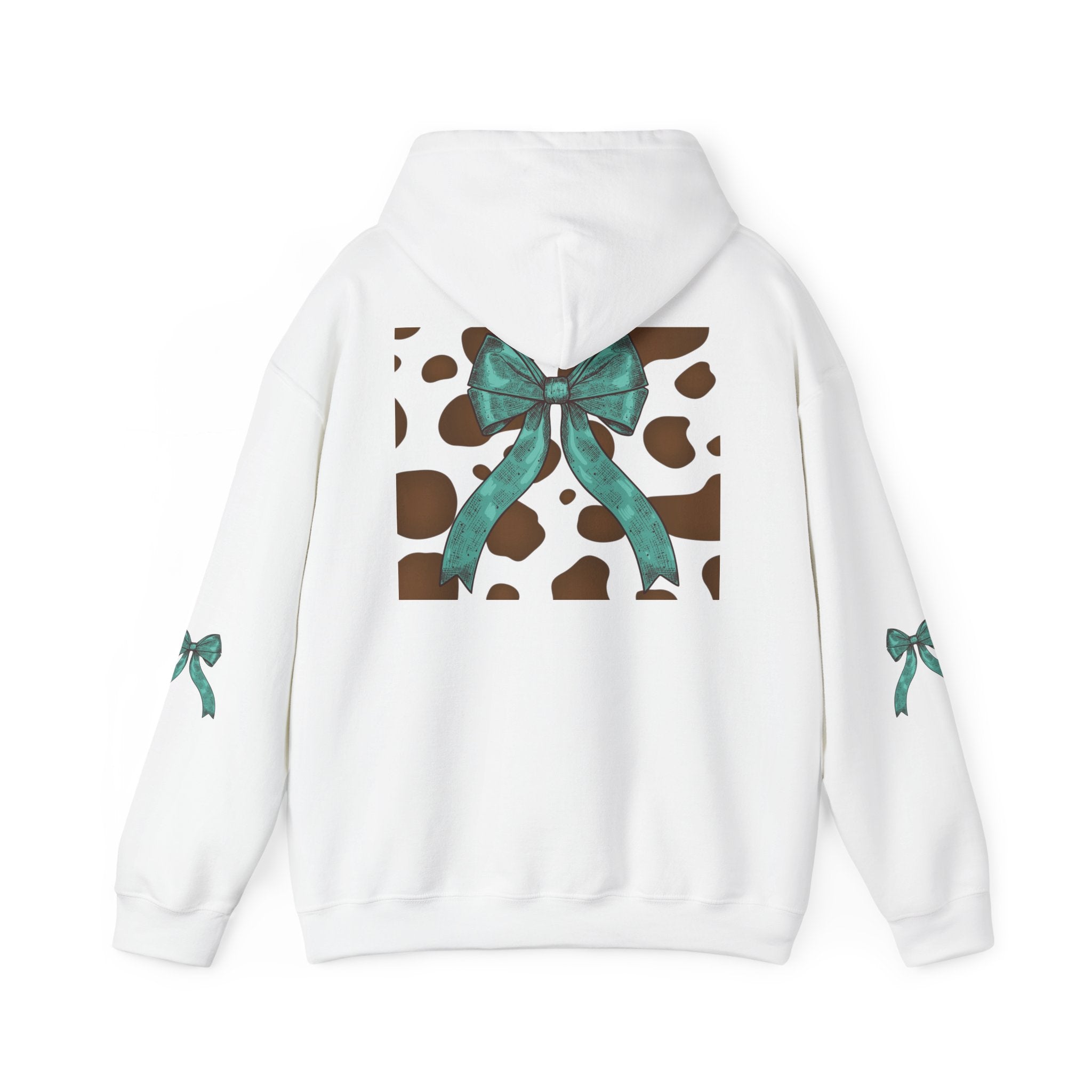 Mama Leopard Letters teal bow Hoodie | Cow print back panel, sleeve bows