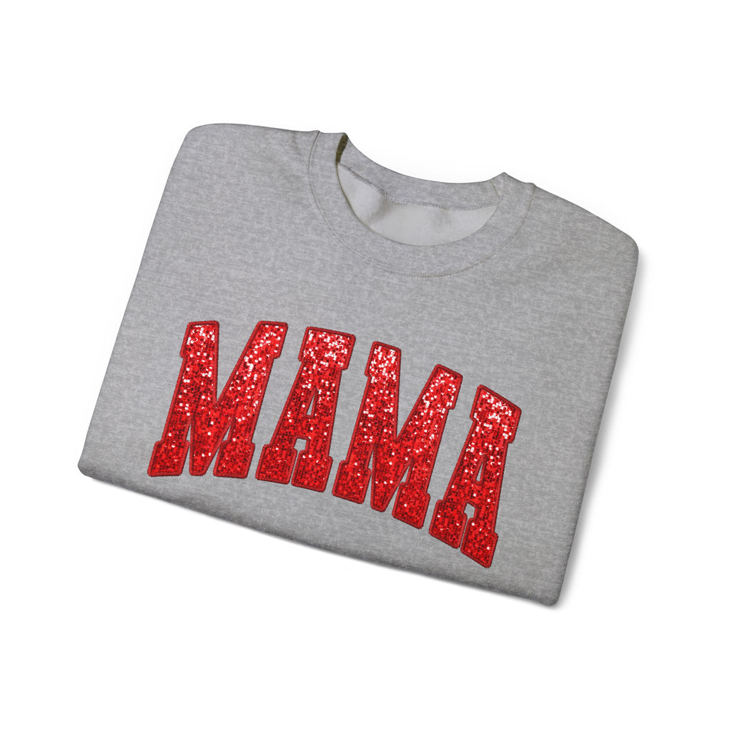 MAMA varsity letters Sweatshirt | red glitter heart sleeve accents