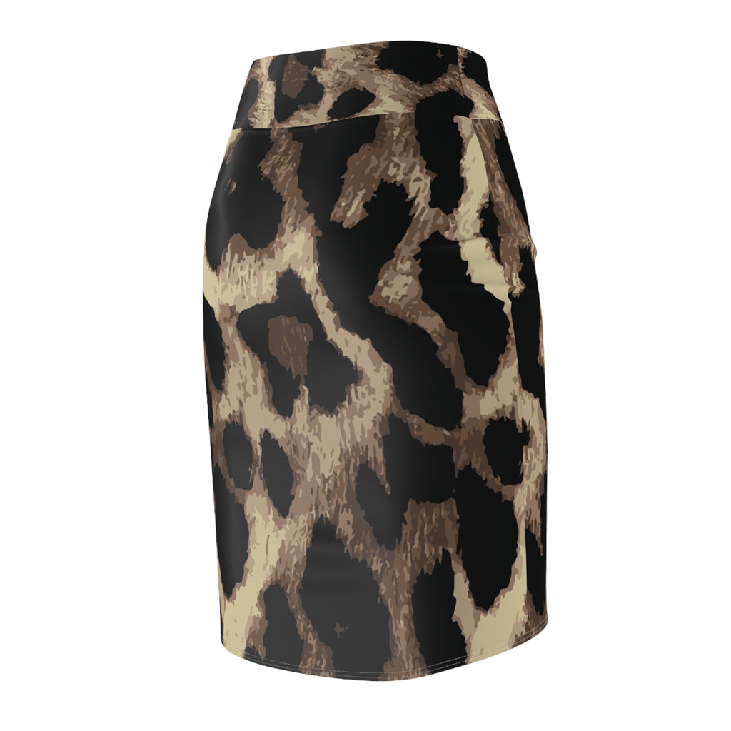 Leopard Print Pencil Skirt — Women's Animal Print High-Waist AOP