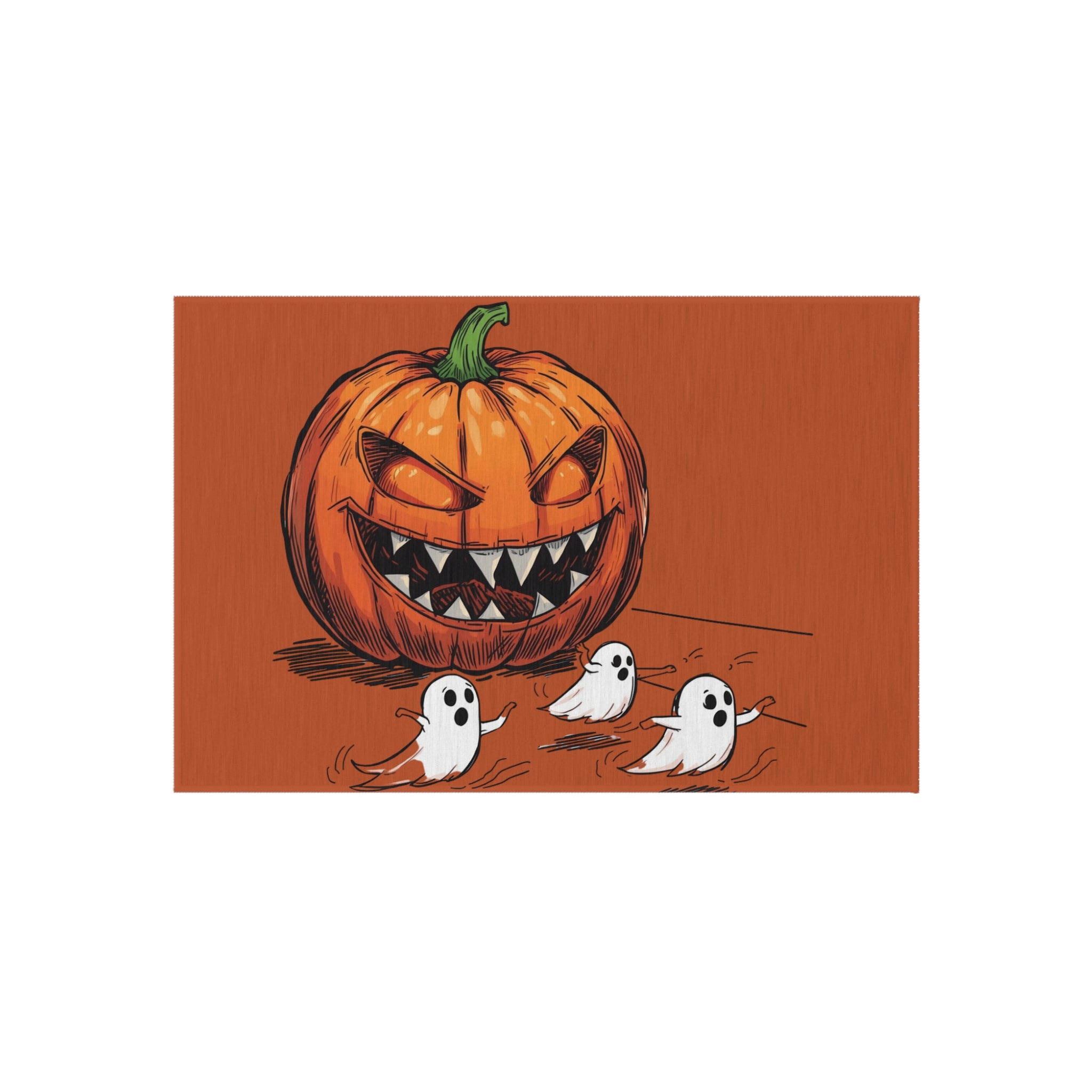 Halloween Pumpkin Outdoor Rug — Jack-o'-Lantern with Ghosts Doormat