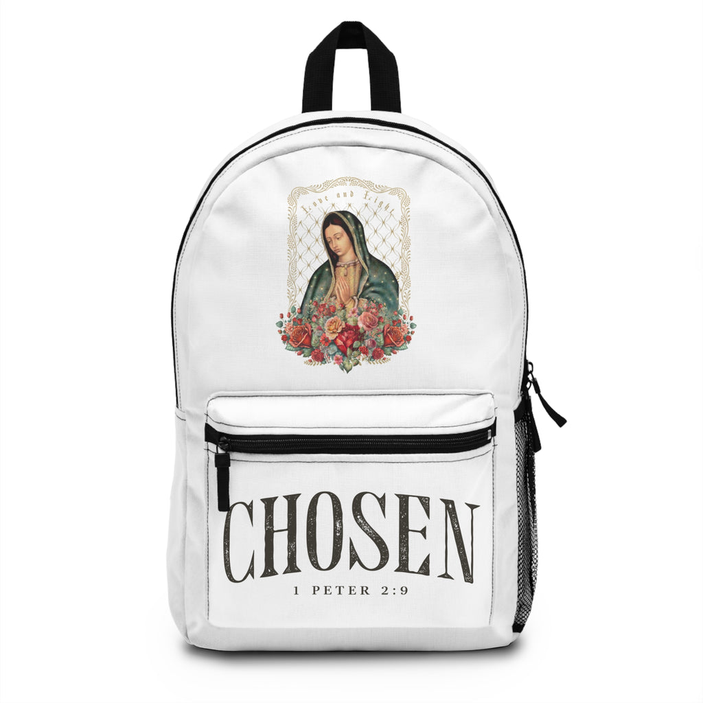 Chosen Backpack – Vintage Virgin Mary Floral Religious Backpack (1 Peter 2:9)