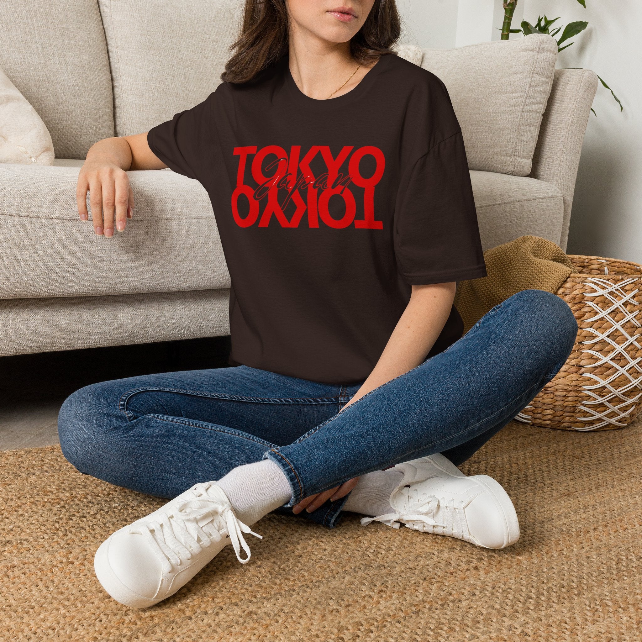 Tokyo Floral T-Shirt — Mirrored Red Logo "Tokyo" Graphic Tee