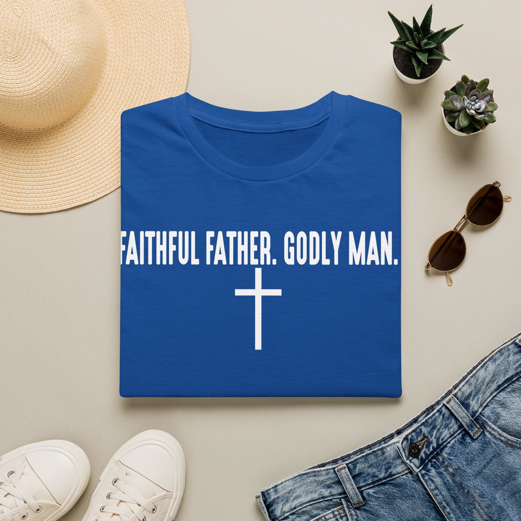 Faithful Father Godly Man T-Shirt – Christian Cross Tee for Dads & Men