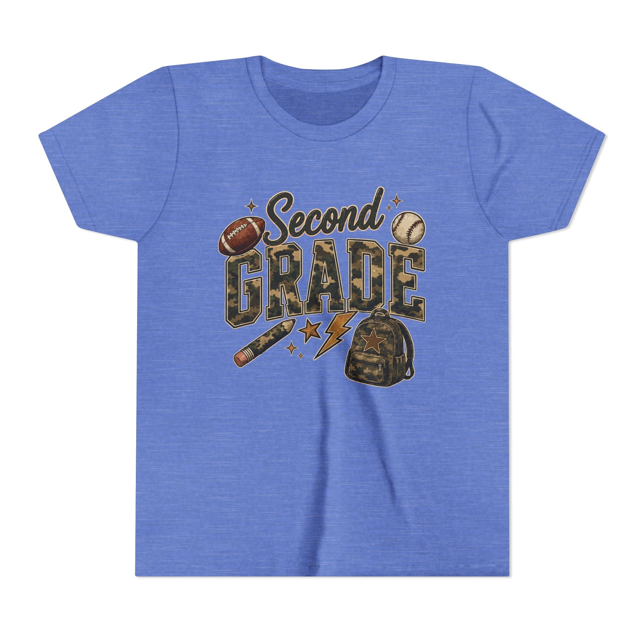 Second Grade Youth Tee — Back-to-School Sports & Backpack Design