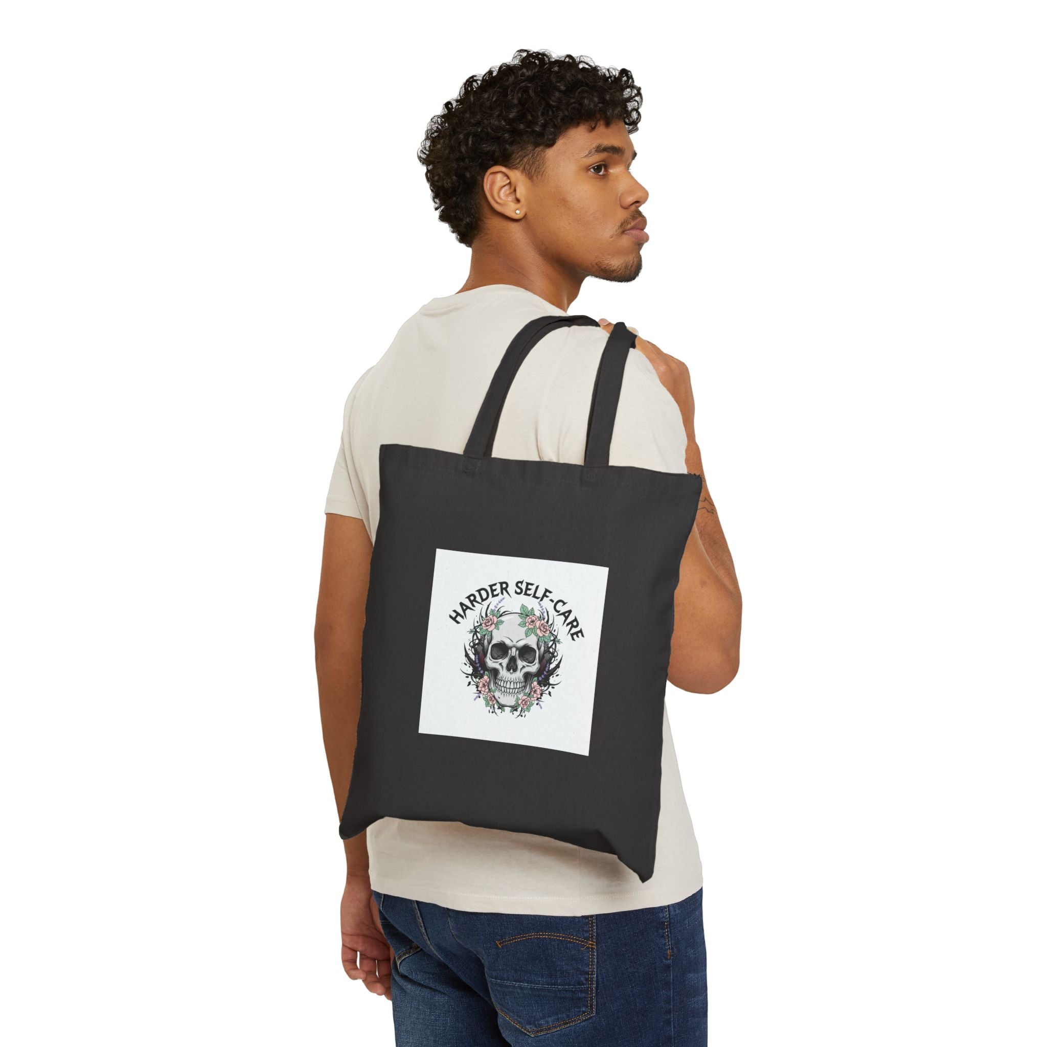 Harder Self-Care Skull Tote | Heavy Metal Wellness, gothic wellness quote