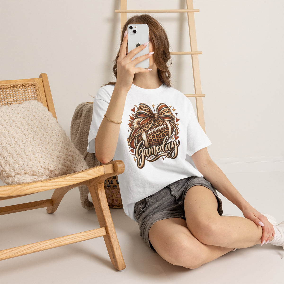 Gameday Football Tee — Leopard Print Football with Bow