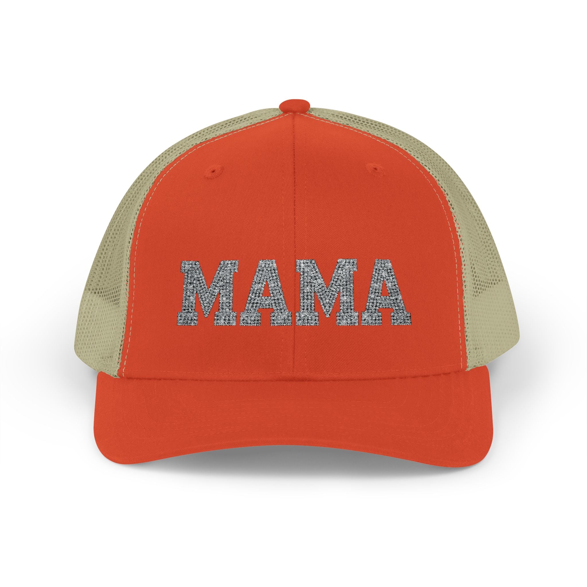 Mama Snapback Trucker Cap — Glitter Script "MAMA" Mesh Back Hat for Moms, Mother's Day Gift