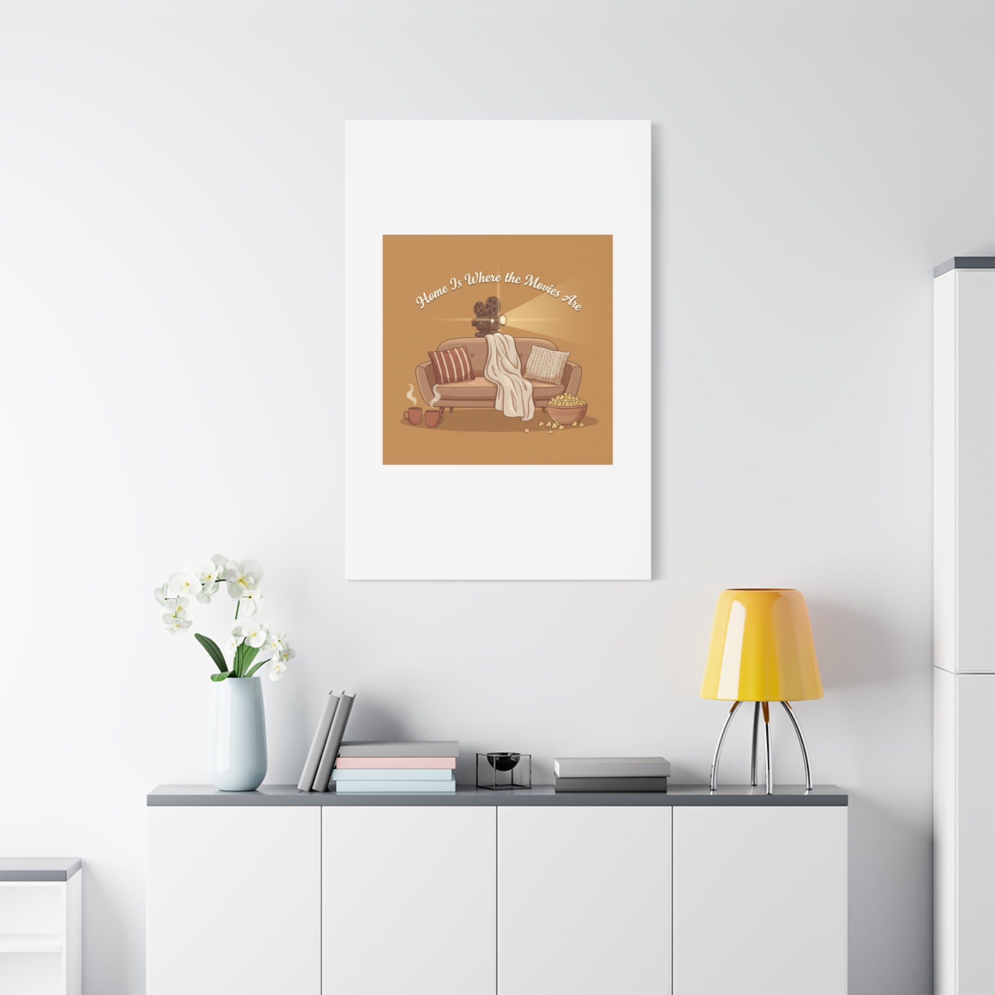 Home Is Where the Movies Are Canvas | cozy night art, home cinema decor