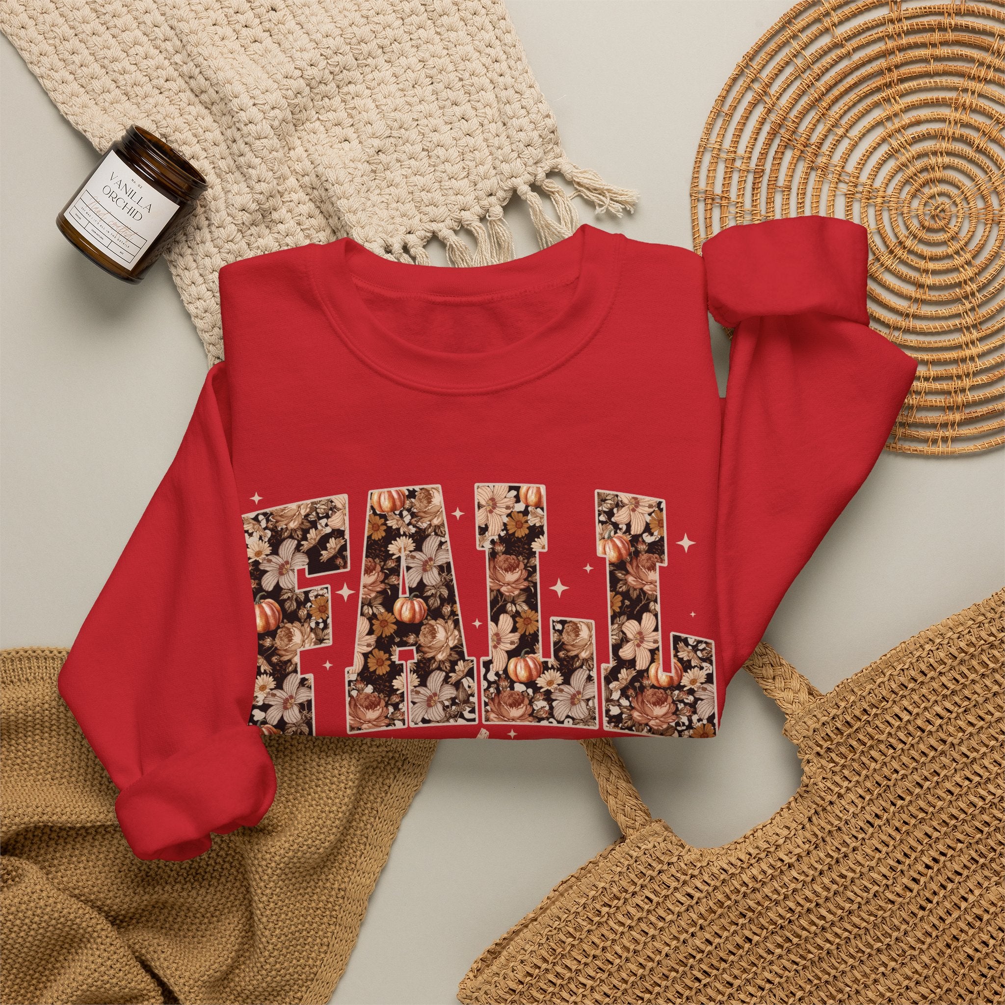 Fall Vibes Crewneck Sweatshirt — Floral Lettering Autumn Pullover