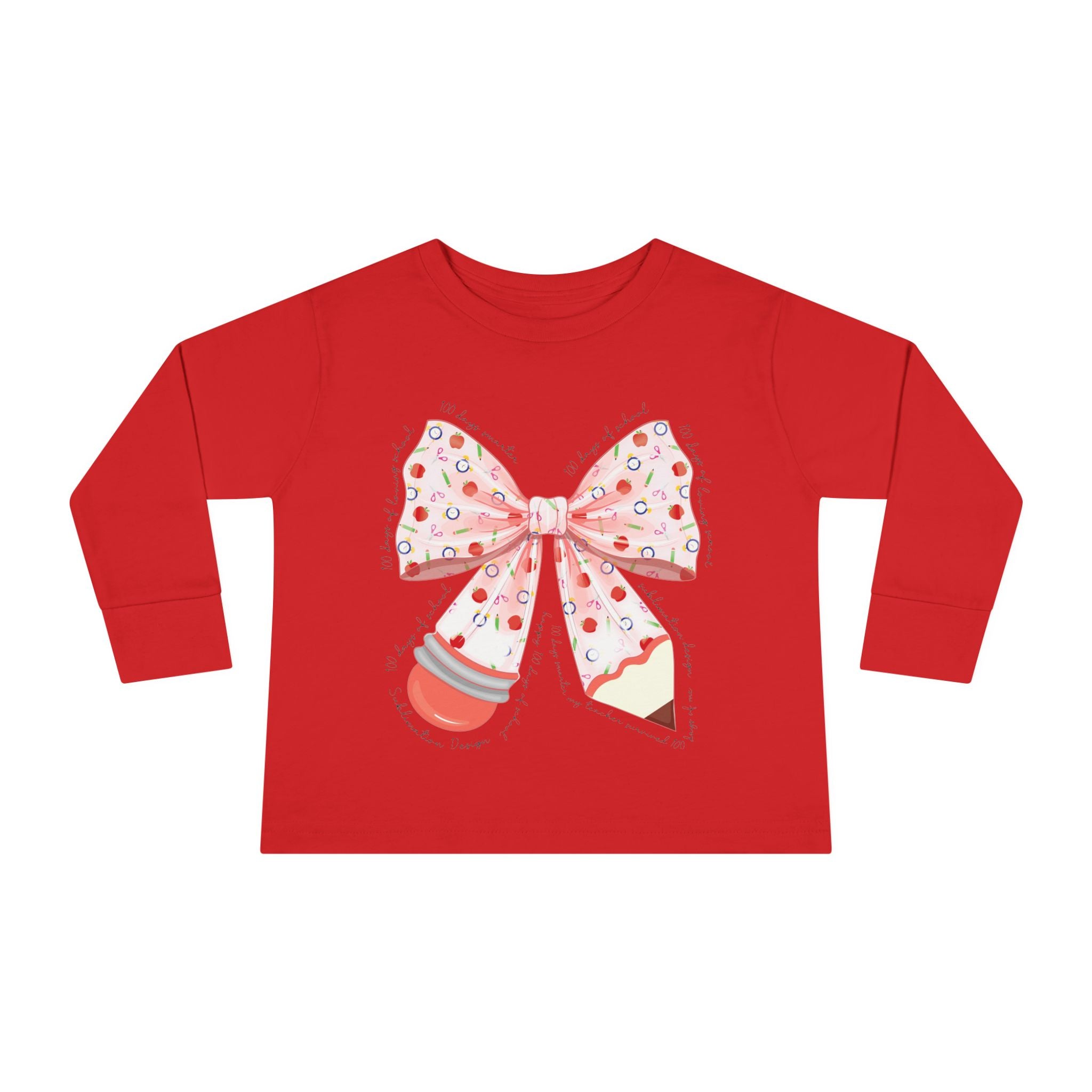 Pink Polka Dot Bow Toddler Long Sleeve Tee