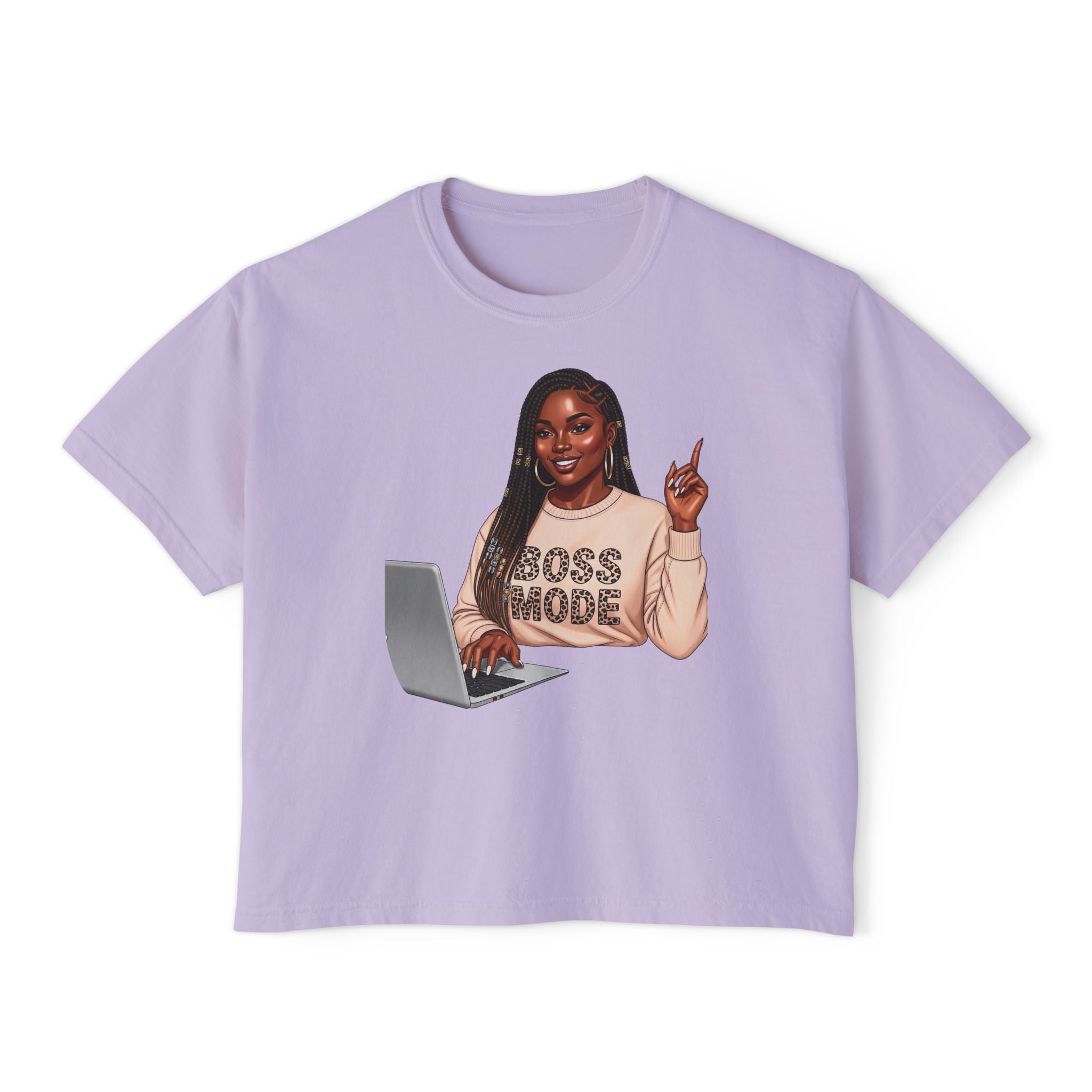 Boss Mode Women's Boxy Tee – Empowering Work-From-Home Graphic Top