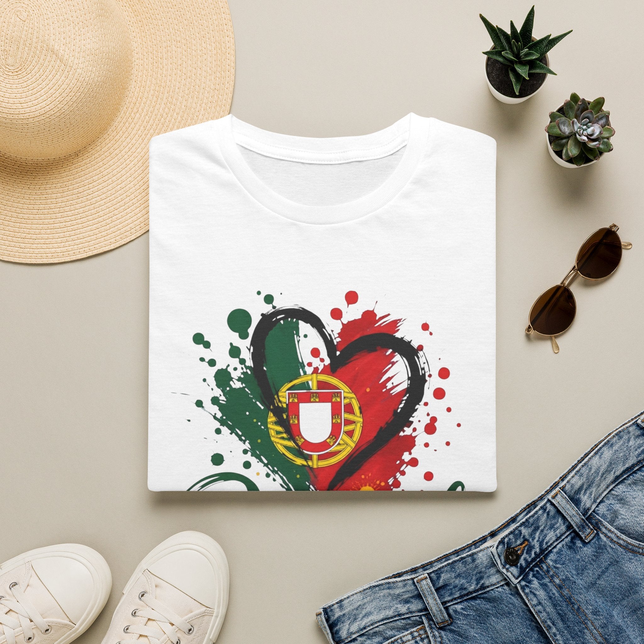 Portugal Heart Flag T-Shirt — Watercolor Portugal Graphic Tee