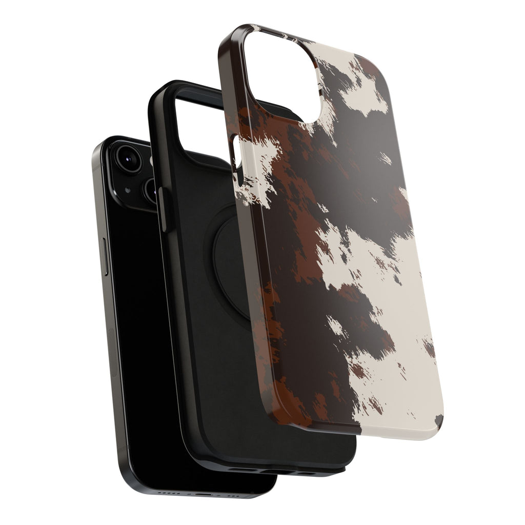Cowhide Print Impact Phone Case — Brown & Cream Protective Cover