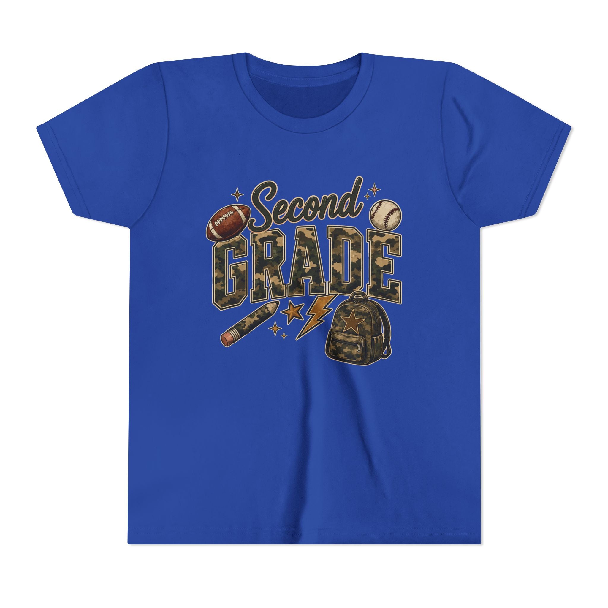 Second Grade Youth Tee — Back-to-School Sports & Backpack Design