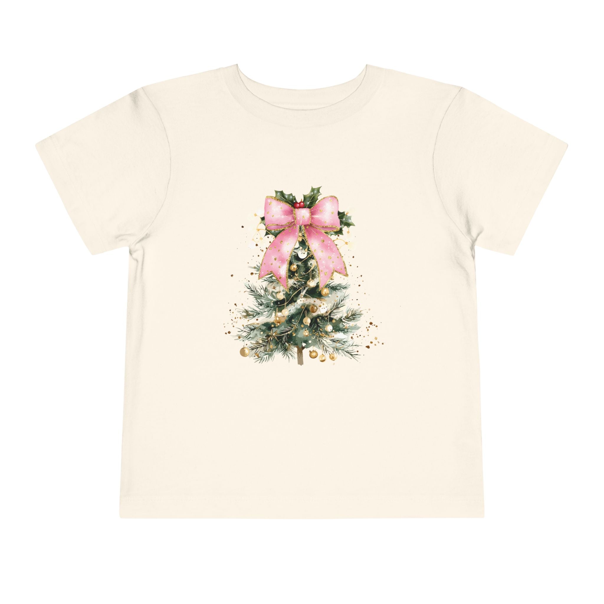 Toddler Christmas Tree Tee — Pink Bow Holiday Shirt